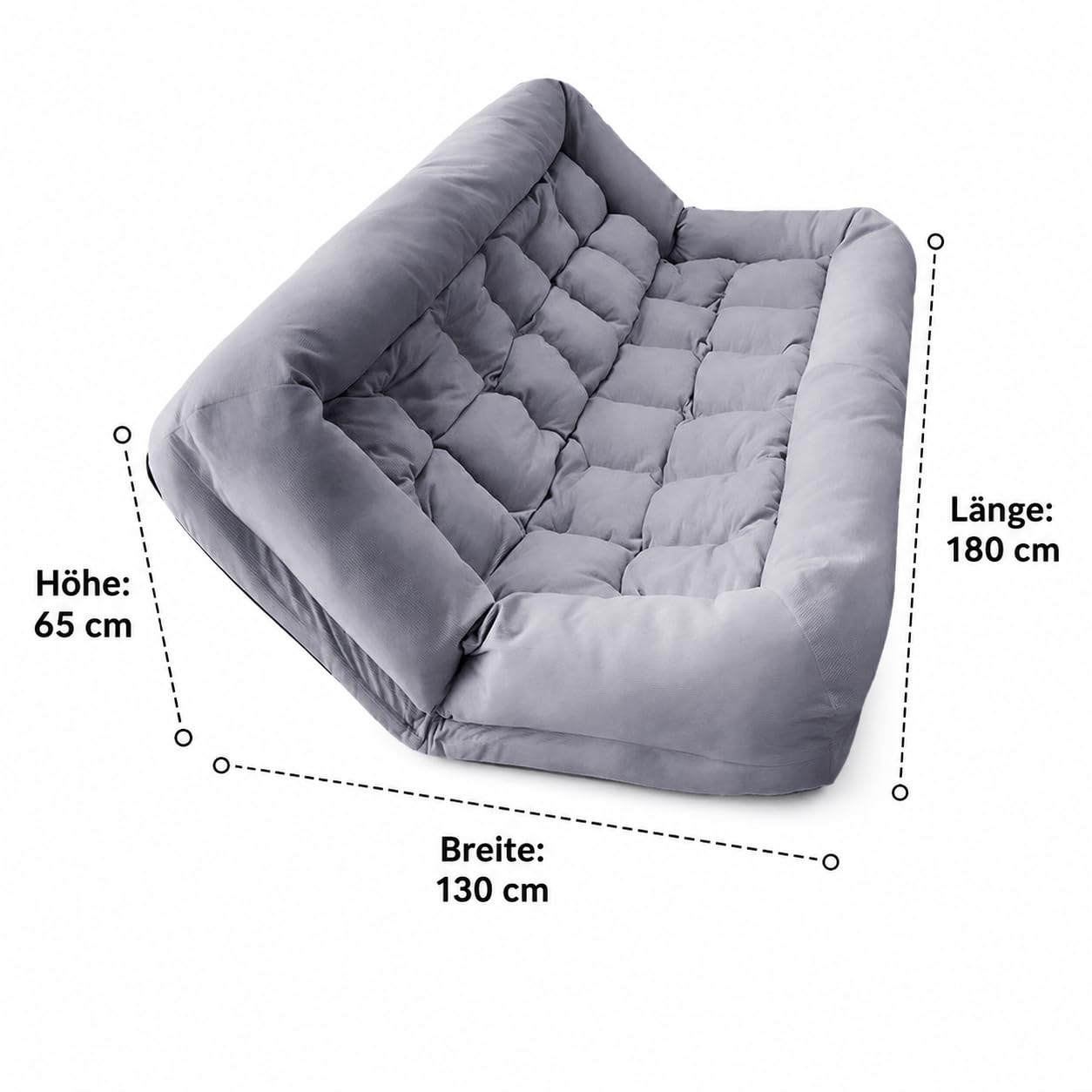 Bodensofa Schlafsofa, Textil Couch mit Schlaffunktion 180x130cm, 5-Fach verstellbar, inklusive 2 großer Kissen, Grau