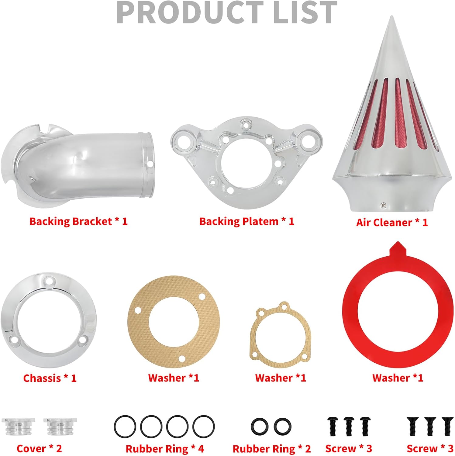 Air Cleaner Motorcycle CNC Spike Air Intake Filter Kit Fit for Harley Sportster XL Iron 883 1200 2004-2022 (Chrome)
