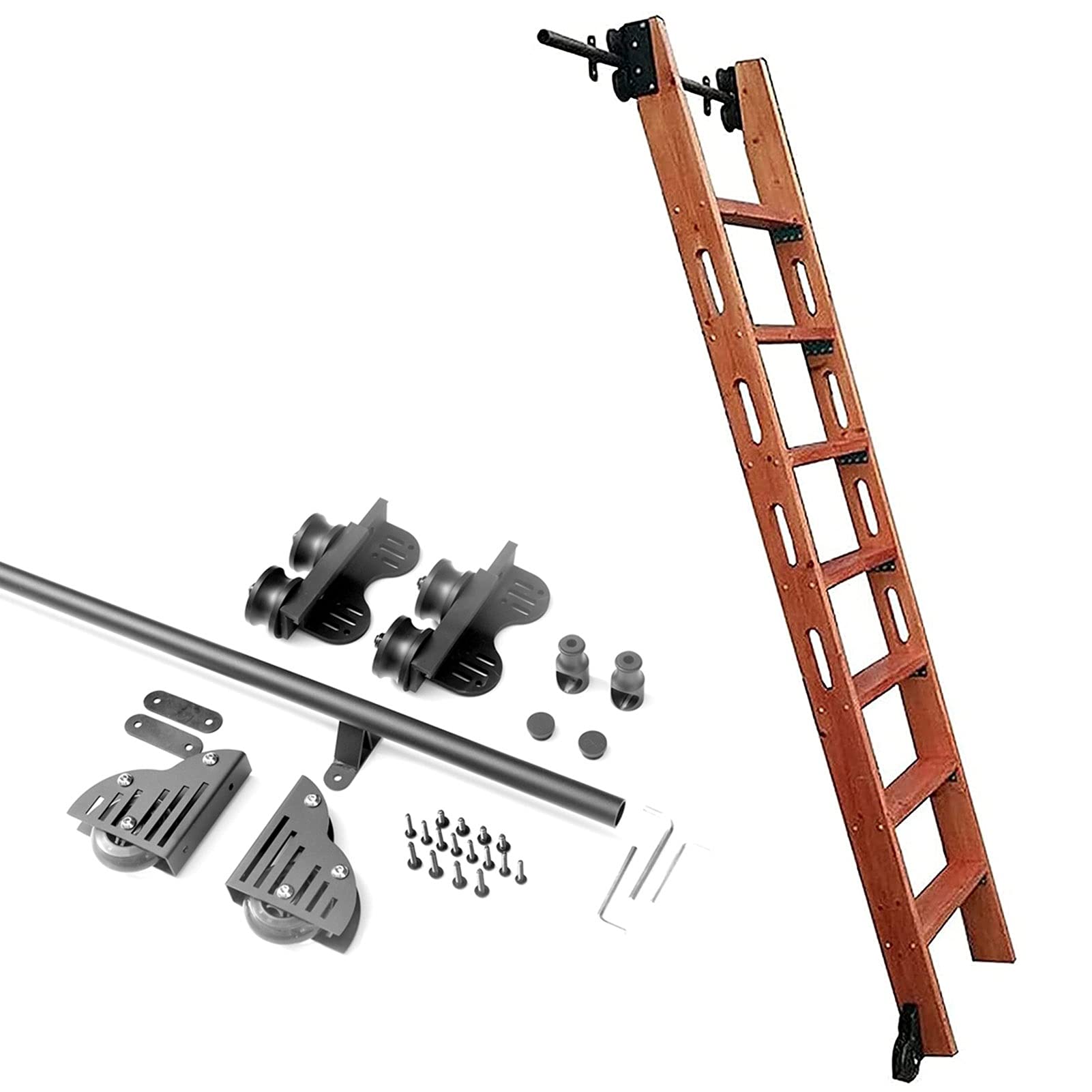 LWJSOCP Ladder Track Hardware Kit, Rolling Library Ladder Hardware Sliding Barn Style Track Kit 3.3ft-20ft (No Ladder) with Floor Roller (Size : 3.3ft/100cm)