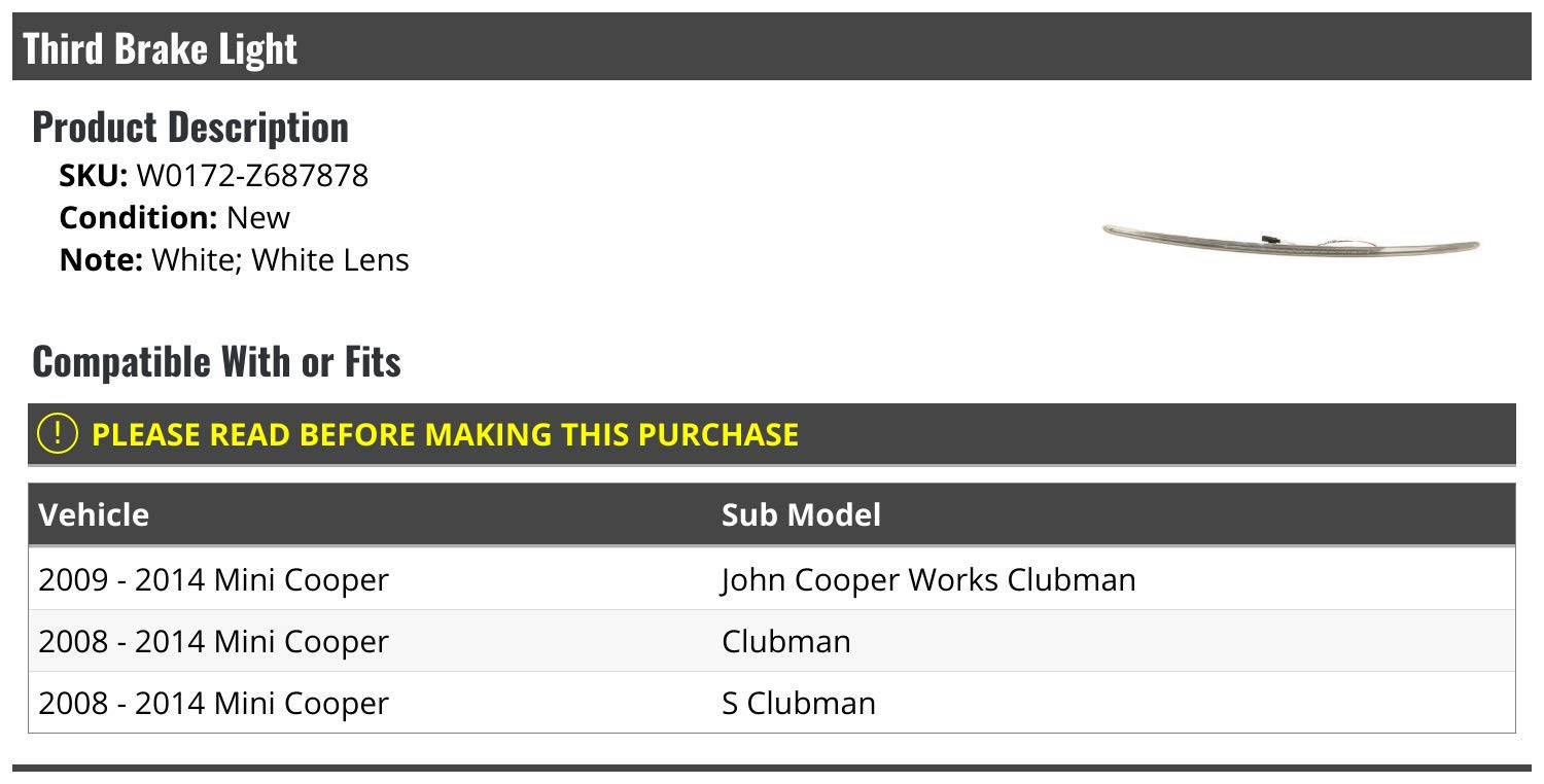 Marketplace Auto Parts 3rd Brake Light Lens - White - Compatible with 2008-2014 Mini Cooper