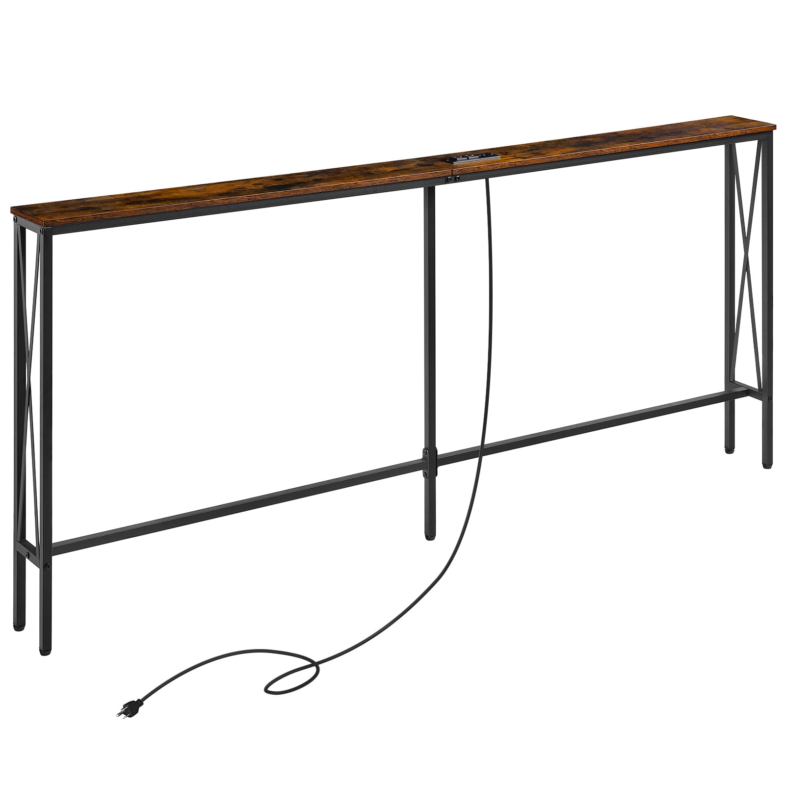 ELYKEN 5.9" Narrow Console Sofa Table with Power Outlets, 5.9" Dx70.9 Wx31.5 H Long Skinny Behind Couch Table with Charge Station and 6.5'Extension