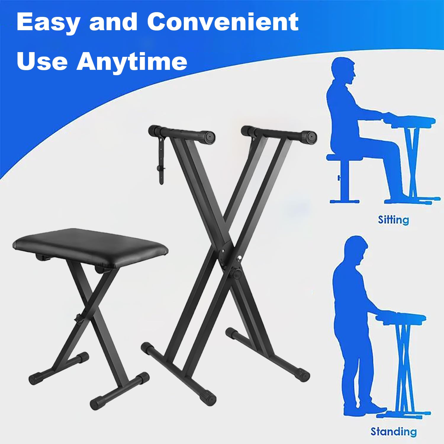 Supporto Tastiera Musicale,Sgabello Pianoforte Regolabile,Regolabile in Altezza,Doppio X-Frame Keyboard Stand Set di Sgabelli per Tastiera Pieghevole,Panchetta Imbottita Regolabila in 4 Posizioni