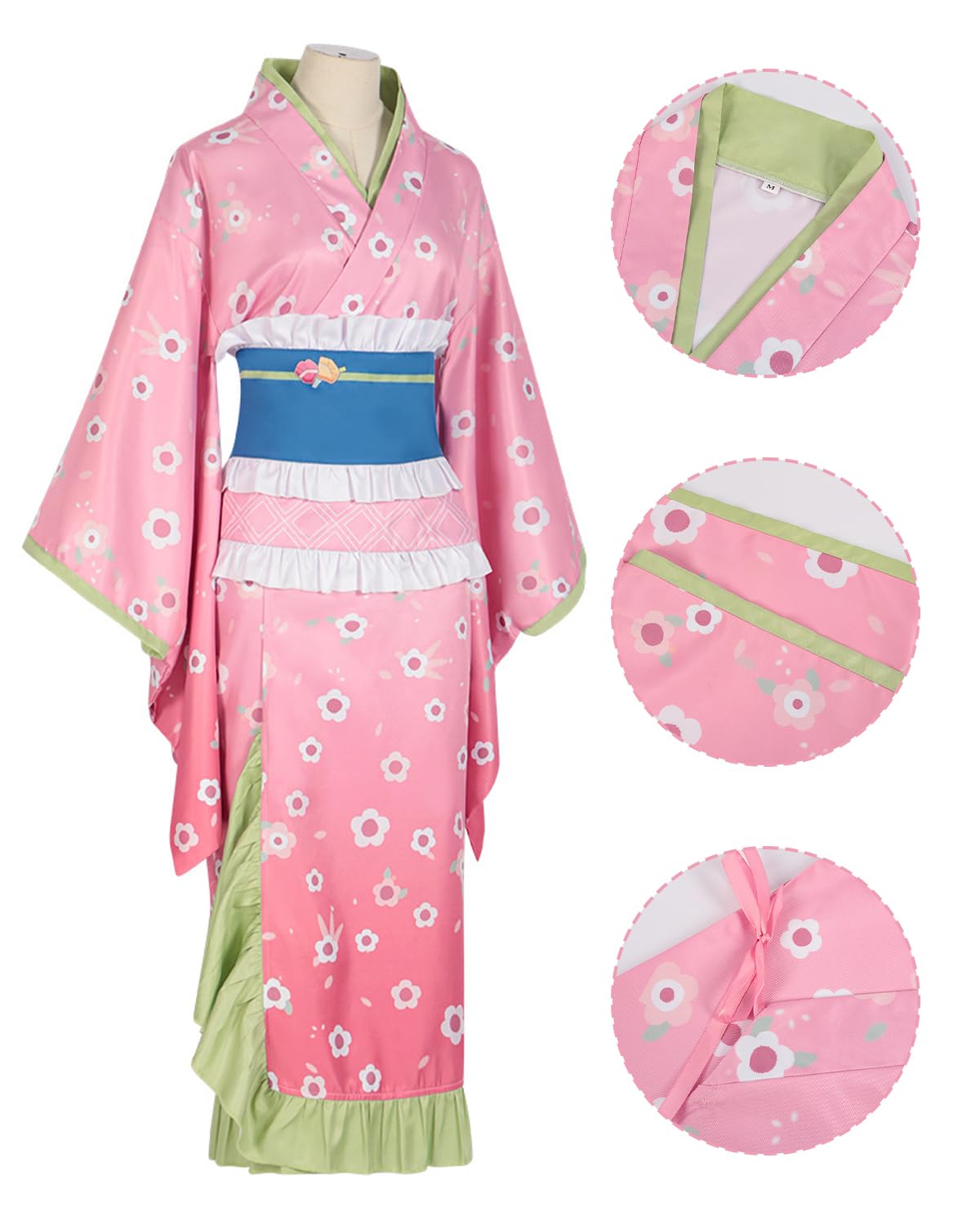 CR ROLECOS Mitsuri Kanroji Cosplay Costume Mitsuri Cosplay Kimono Outfit Kanroji Maid Dress Uniform XXL, Kanroji Mitsuri Kimono - Image 3