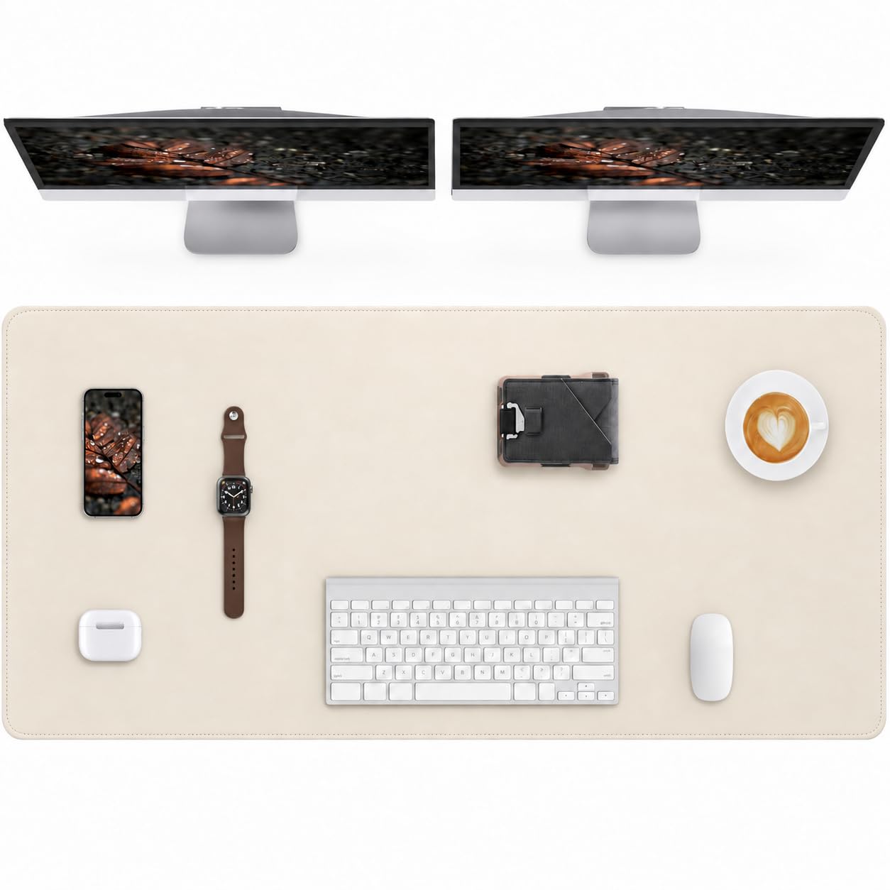 Leather Desk Pad Protector, 120 x 60 cm Computer Mat, Large Mouse Pad, Non-Slip, Waterproof PU Leather Blotter, Desk Cover for Office and Home (Eggshell)