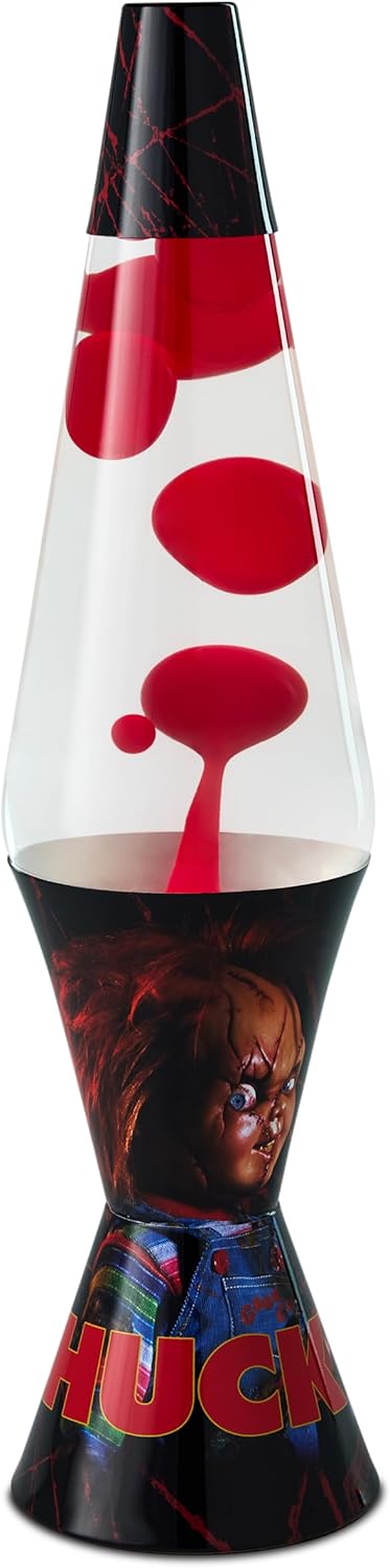Spencer Gifts Lava® Lamp - 17" Chucky - The Original Motion Lamp - Red Wax and Clear Liquid with Chucky Image Printed Base Exclusive