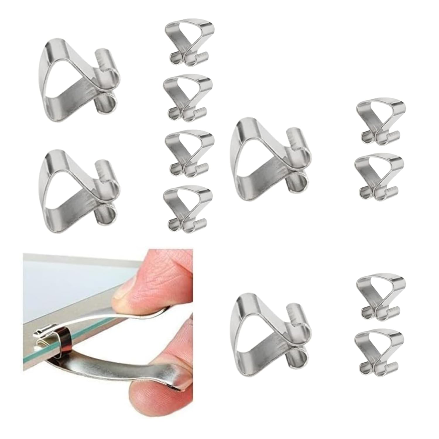 12 x Clips sans cadre 7mm Style français Plaqué argent chromé Supports de cadre photo Crochet de suspension (Comprend 2 leviers réutilisables pour l'installation)