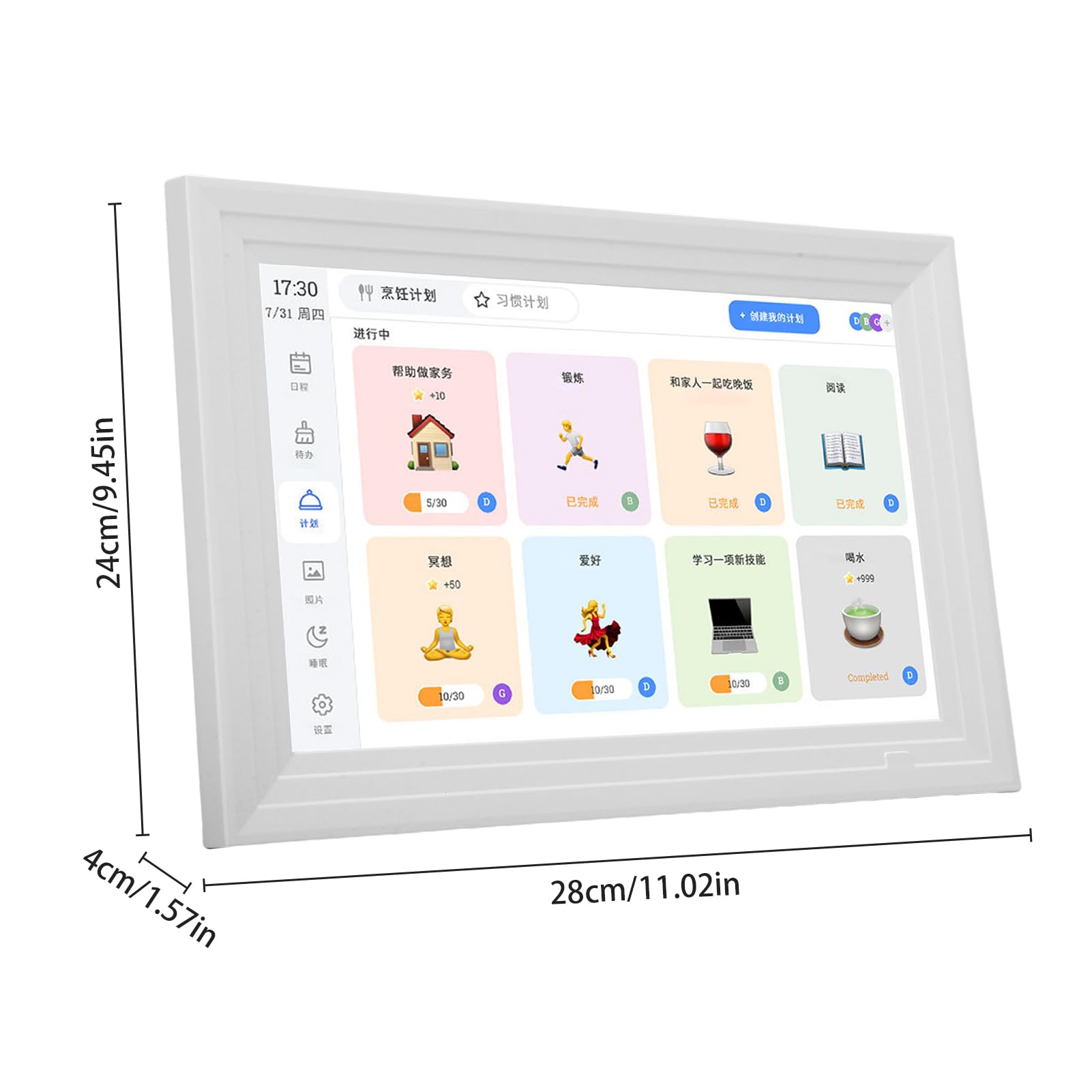Asixxsix Inteligentny kalendarz cyfrowy, 10,1 calowy inteligentny wyświetlacz dotykowy z zarządzaniem aplikacjami, IPS Full View LCD Screen, inteligentny planer rodziny (WHITE)