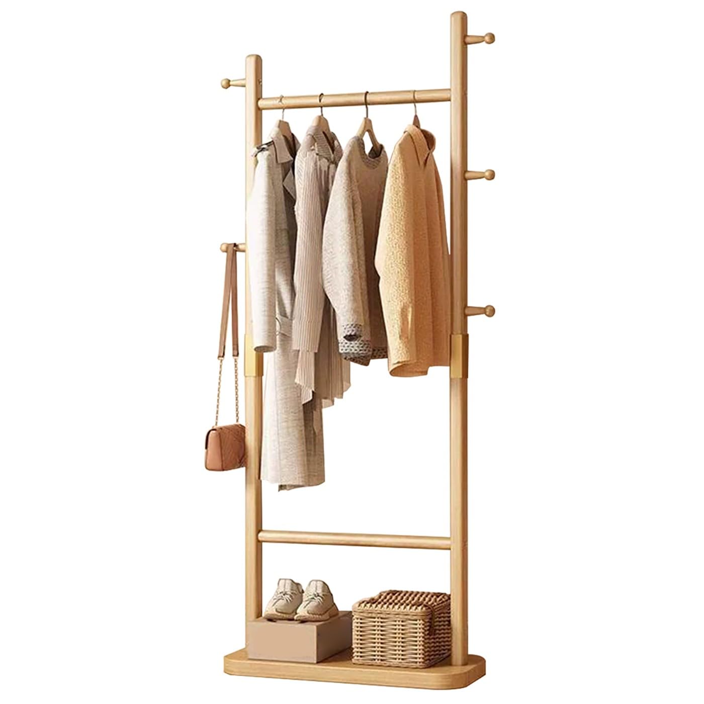 BEARQUN Coat Rack Freestanding, Entryway Coat Stand for Hallway, Stable Wood Base, for Hallway Small Space, Hanging Rail and 5 Hooks, for Hat, Umbrella, Clothes : 40/60x28x162CM