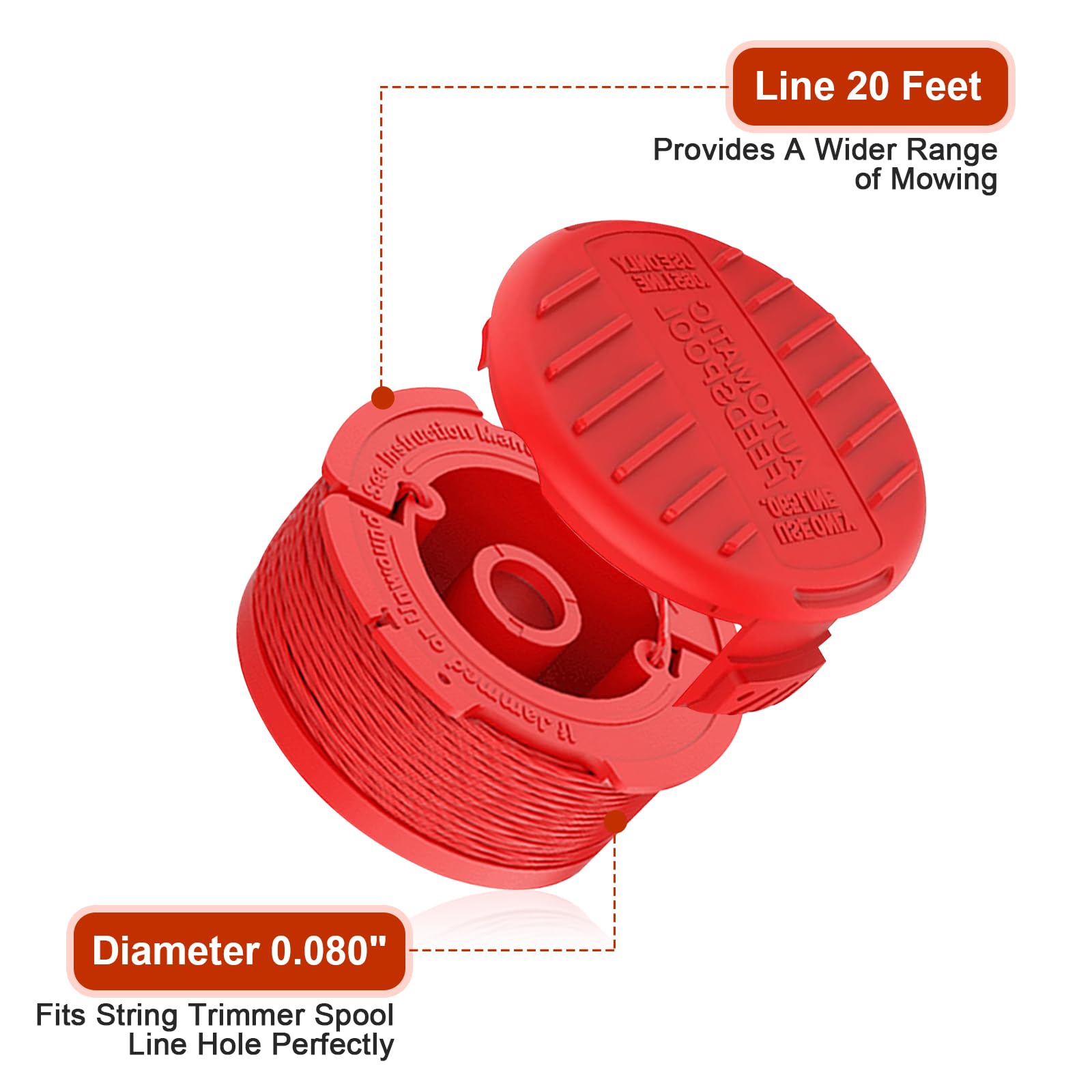 CMZST080/CMZST0803 Compatible con los modelos Craftsman: CMCST910 Series Craftsman, CMCST910M, línea de recortadora de cuerdas de 20 pies 0.08 pulgadas, línea giratoria, carrete de 6 líneas + 1 tapa +