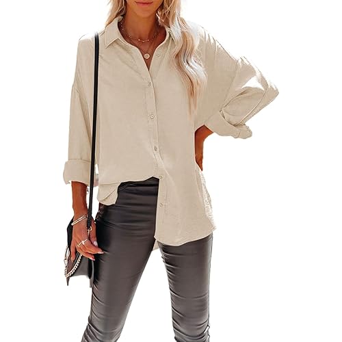 Asvivid Womens V Neck Button Down Shirts Long Sleeve Roll Up Sleeve Blouse Tops
