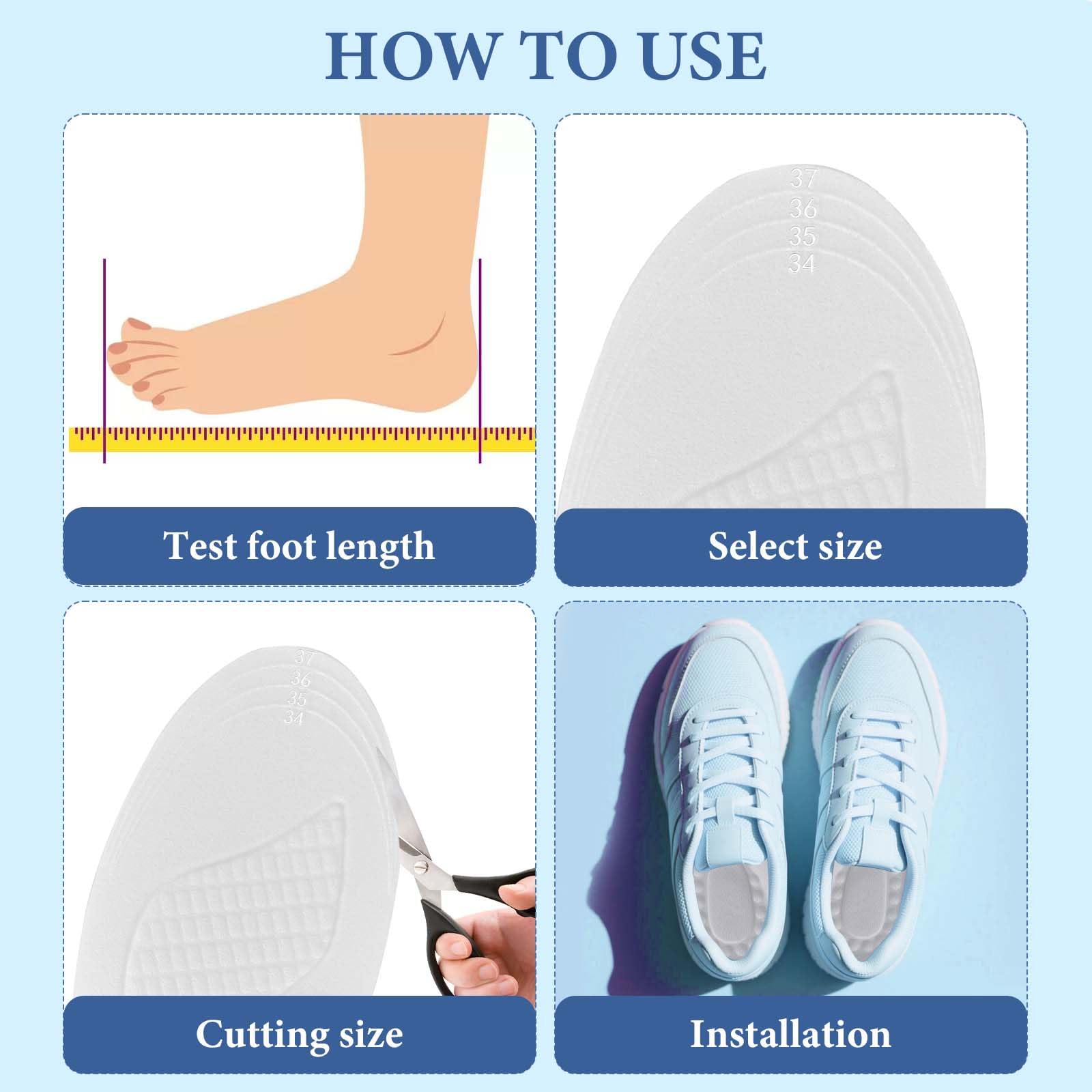 Plantillas Gel Memory Foam,3 Pares Plantillas De Zapatos Para Niños,Plantillas Zapatillas Deportivas Que Absorben Los Golpes, Plantillas De Confort Recortables — view 4
