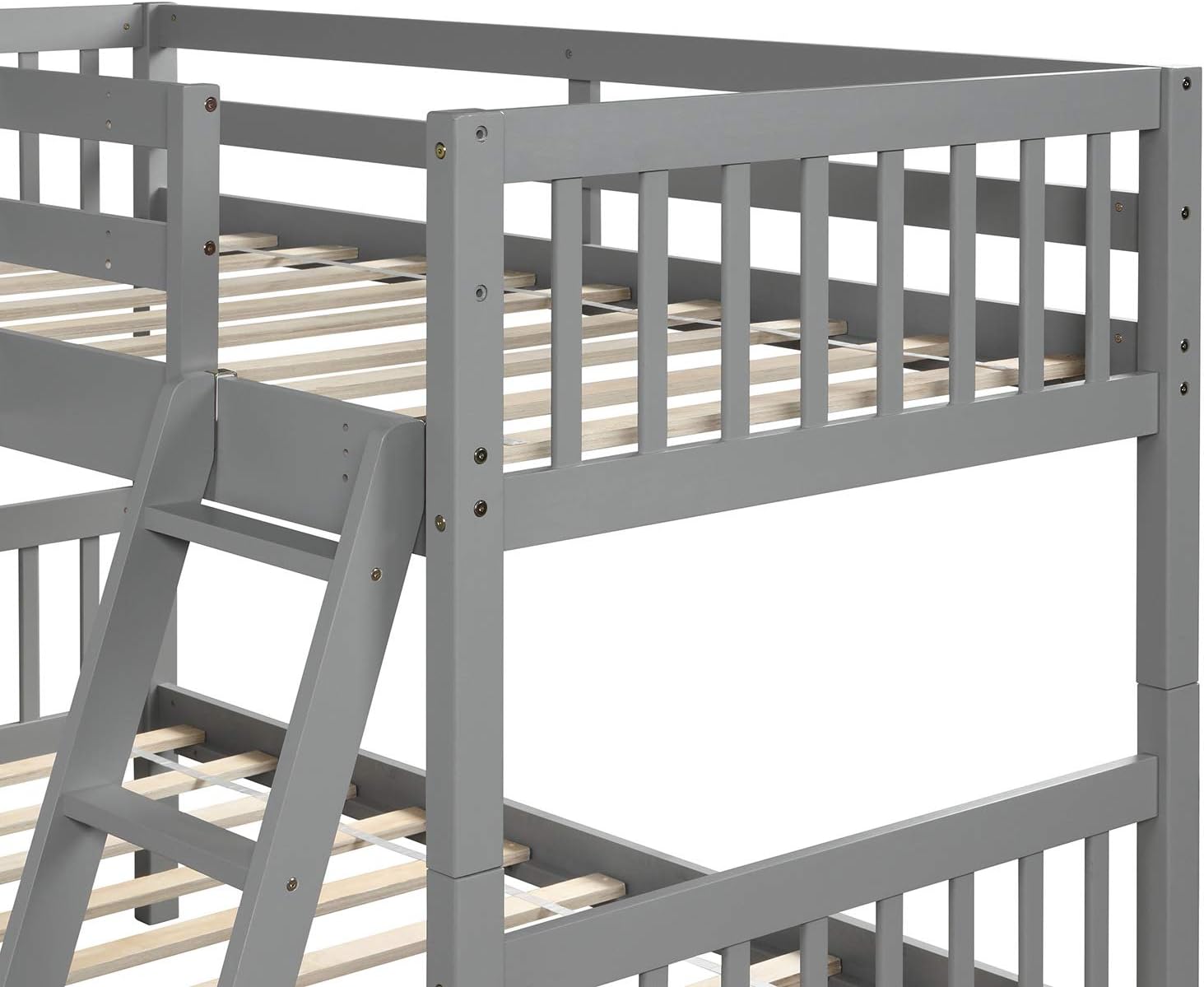 Flieks Four Bed Twin-Over-Twin-Over-Twin-Over-Twin L Shaped Bunk Bed with 2 Ladders, Bunk Bed Can be Divided into 2 L-Shaped Beds for Accommodating 4, Family, Kids, Teens, No Box Spring Needed