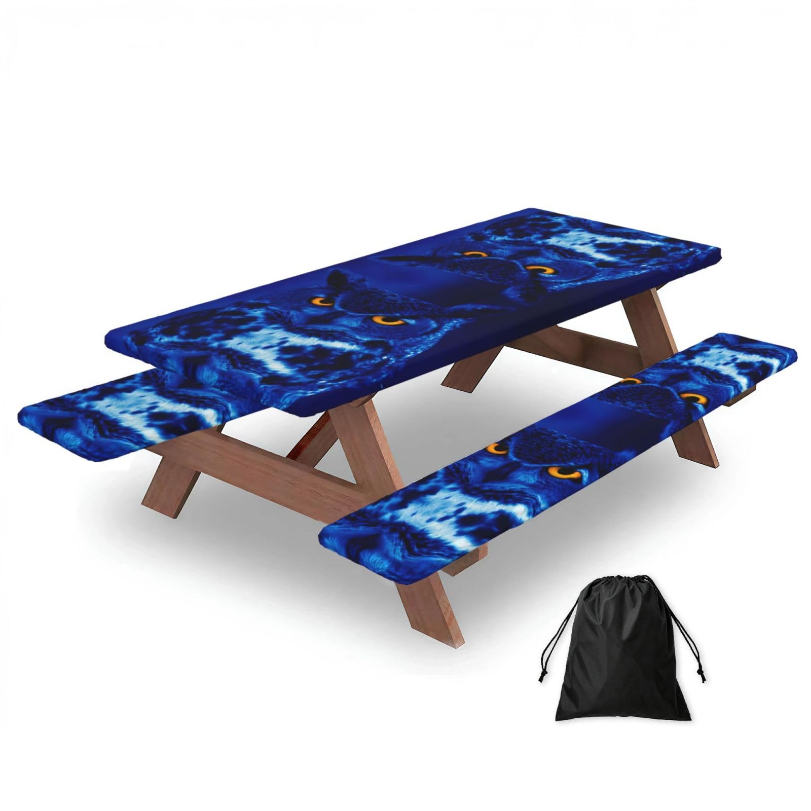 Blue Owl Print 3 Pack Wipeable Picnic Bench Cover And Table Cover Lightweight Table Cloth For Camping Outdoor