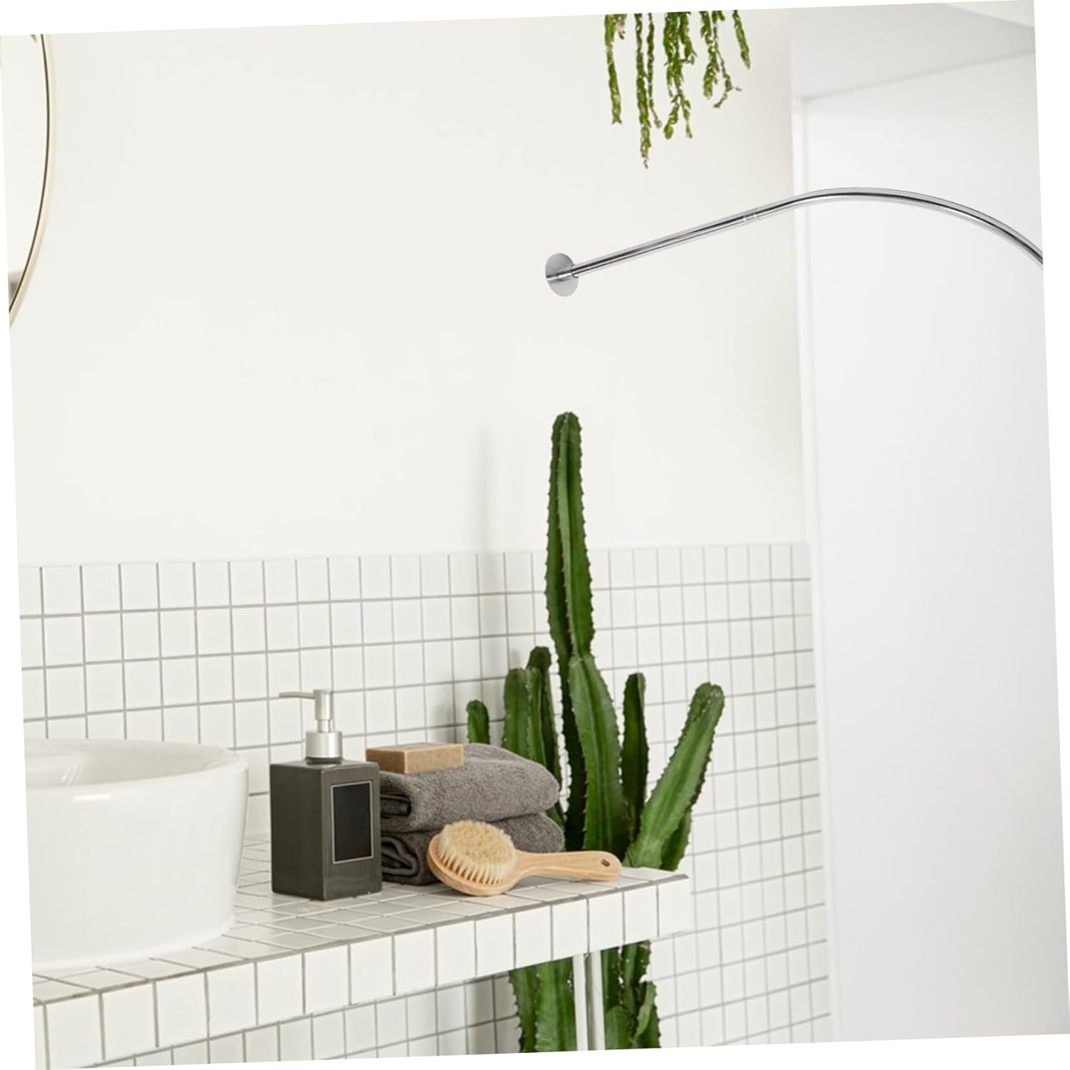 Curved Telescoping Tension Rod Expandable Shower Curtain and Closet Rod Rustproof Easy Install No Drilling Versatile for Bathroom and Home Use