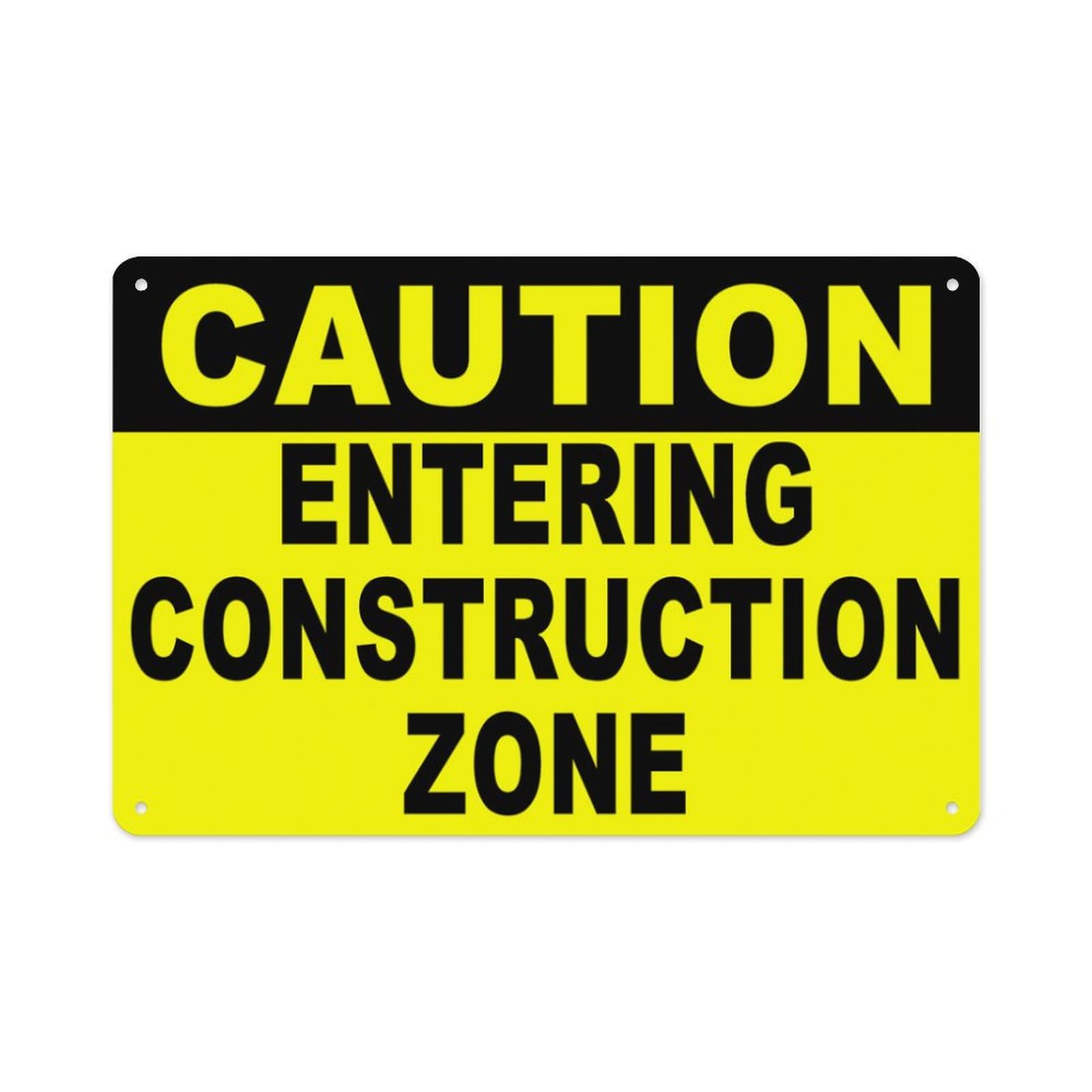 peiyeety Caution Entering Construction Zone Sign Aluminum Tin Warning Signs for Home Outdoor Garden 8X12 Inches