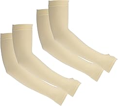 PATIKIL 2 Coppia di Manicotti per Braccia, Manicotto per Protezione Solare Manicotti Raffreddamento Ombra con Foro Pollice per Sport Escursionismo Equitazione, Beige