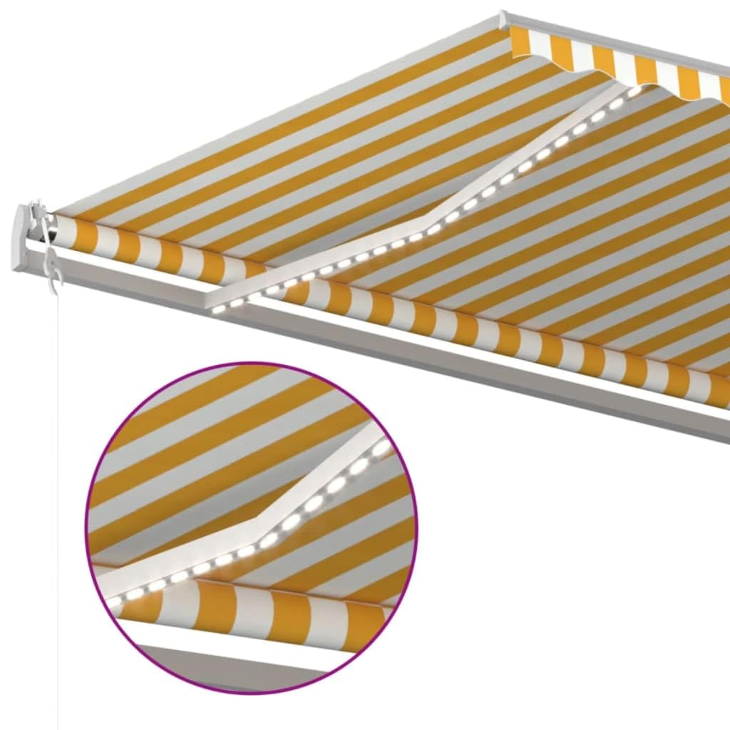 Toldo automático con iluminación LED y sensor de viento, 600 x 300 cm, color amarillo/blanco, resistente a los rayos UV y al agua, marco de aluminio, para terraza y balcón