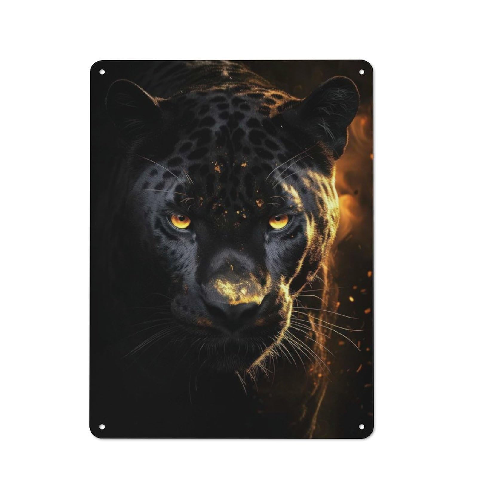 Junmoney Black Jaguar In Gold Vintage Metal Plaque 40X30cm Featuring For Home Bar Wall, A Metal Wall Feature For Home Bars And Entertaining Spaces