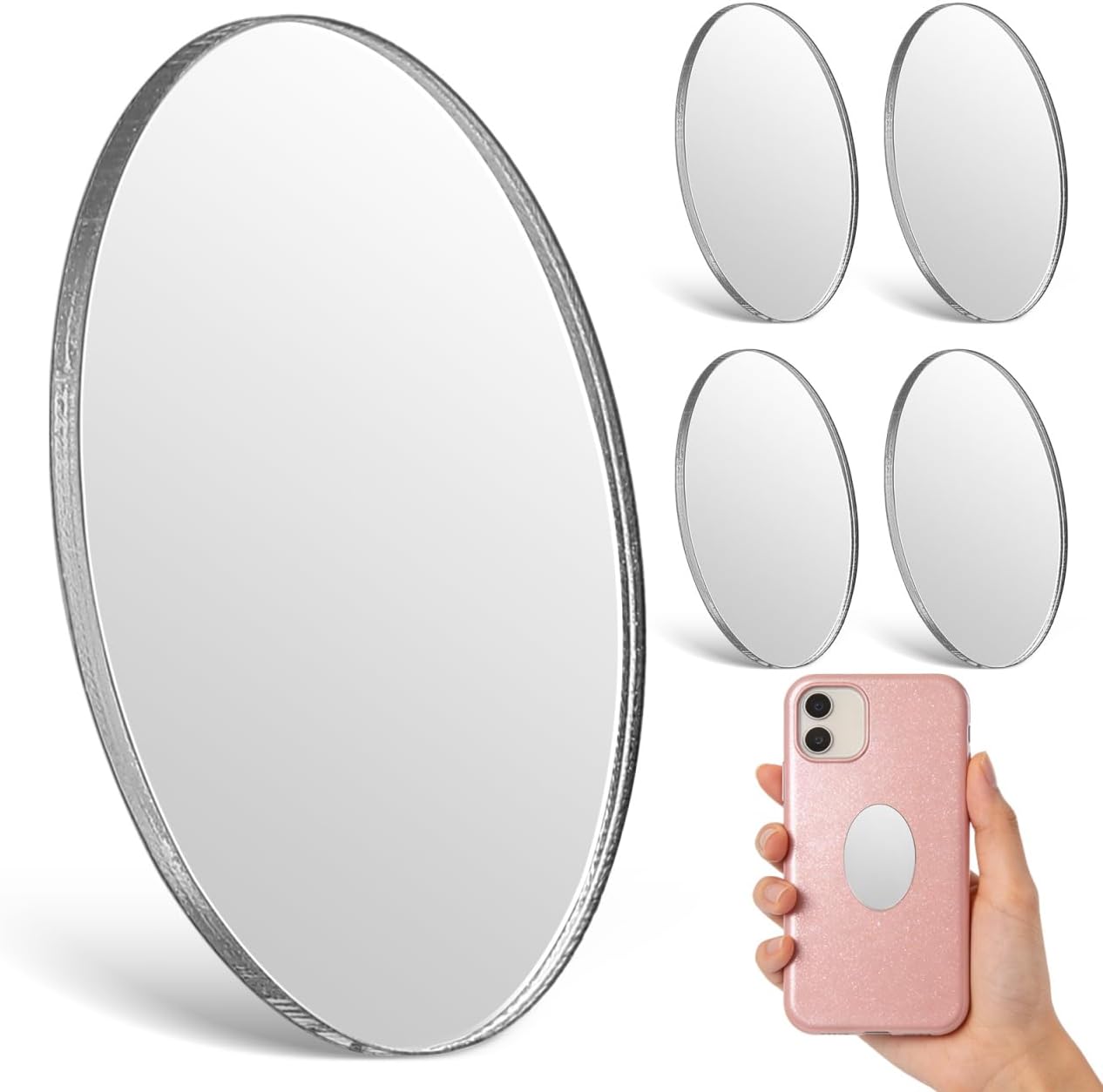 POPETPOP 5pcs Stick-on Mirror Decals for Phone Case Portable Makeup Mirror Sticker for Smartphone Back Acrylic Adhesive Vanity Compact Travel for Touch-Ups