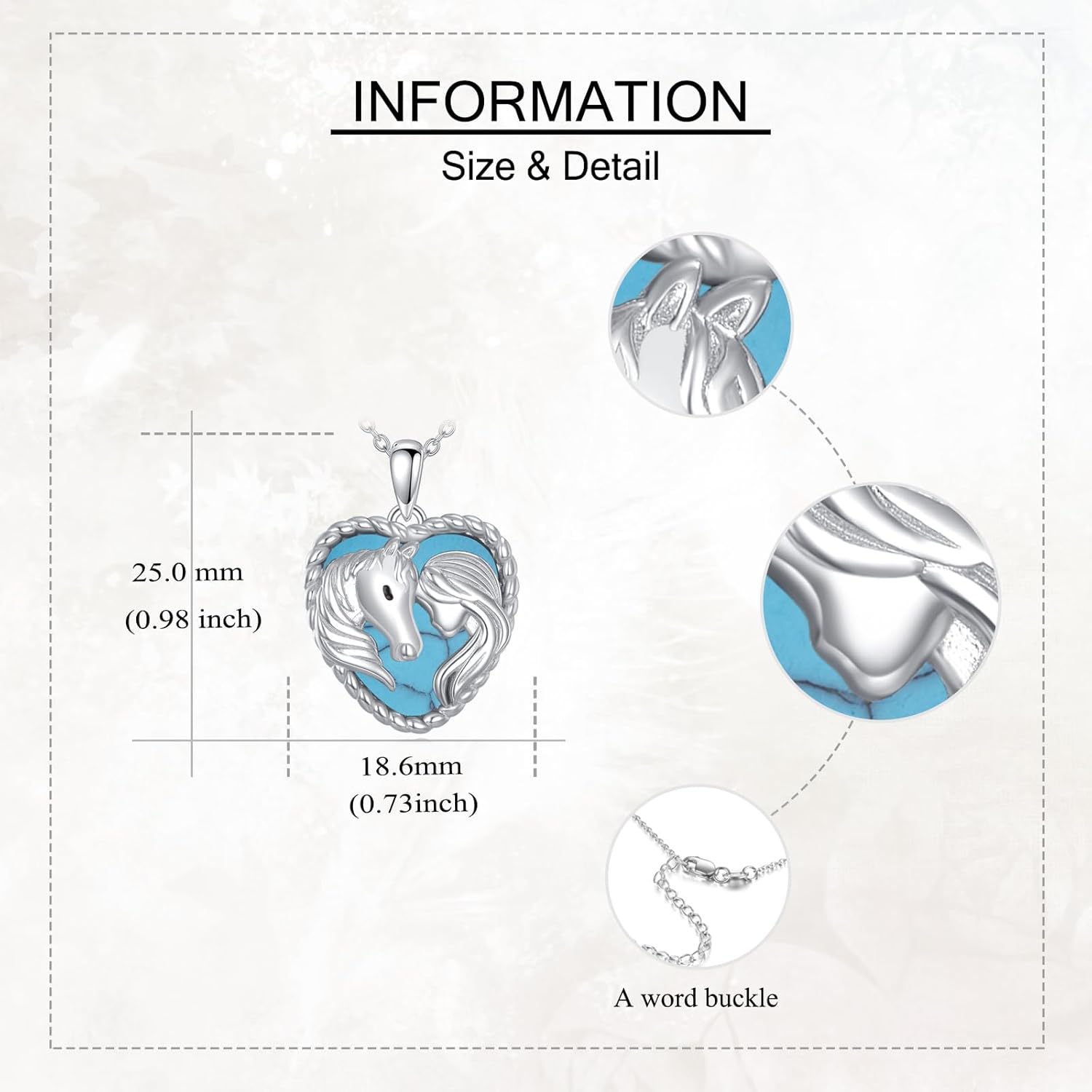 Horse Necklace S925 Sterling Silver Genuine Turquoise Horse and Her Pendant Necklace Vintage Natural Turquoise Heart Jewelry Gifts For Women Female - Image 4