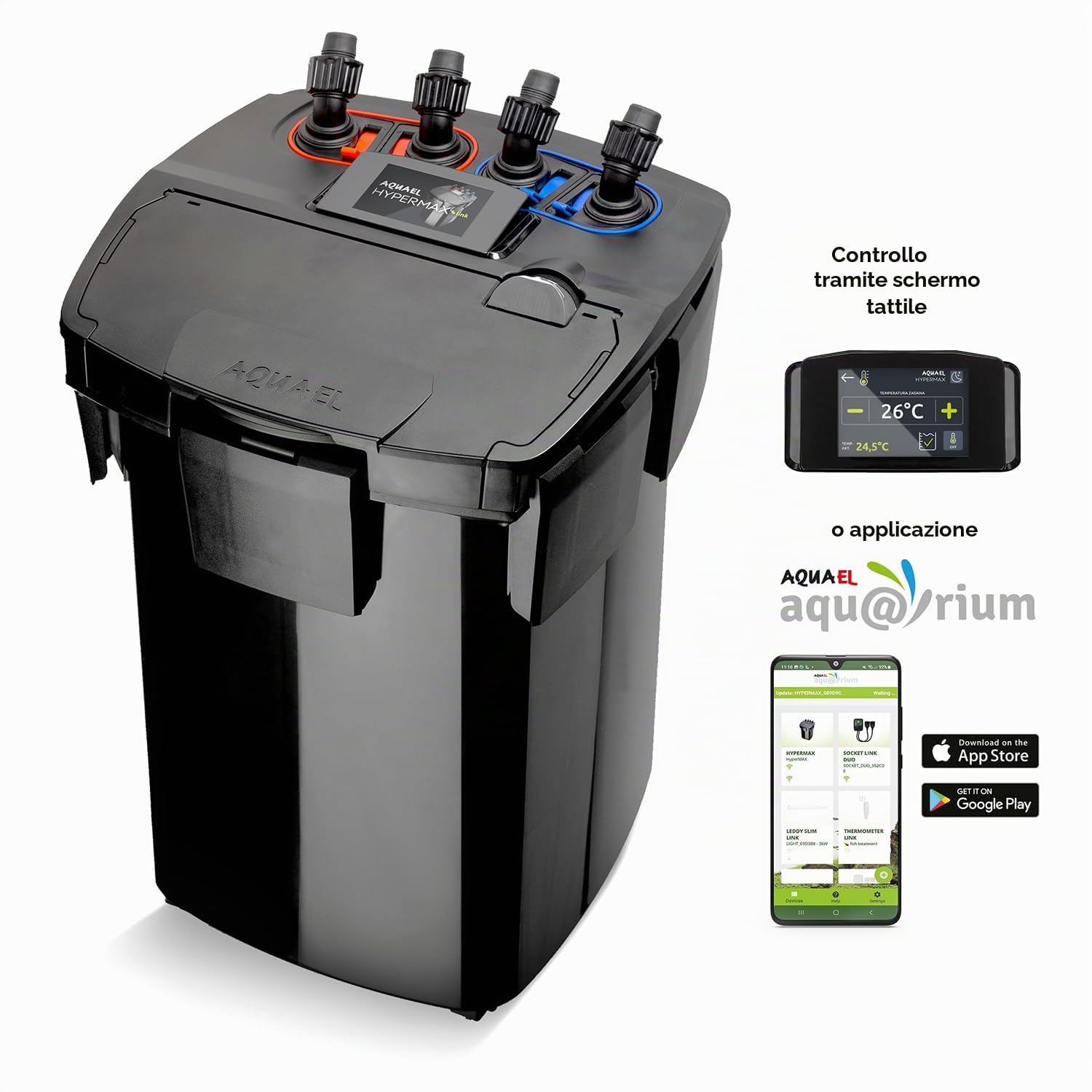 HYPERMAX Link - Filtro per Controllare Il Mondo Sott'Acqua | Filtro Esterno per acquari d'Acqua Dolce 200-1500 l | 4500 l/h | 18-36 W