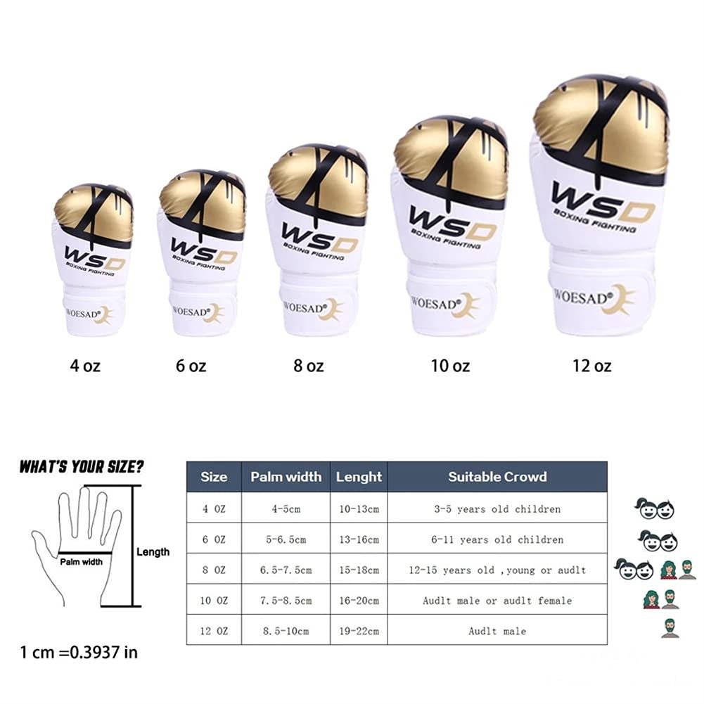 Combattimento di guanti da boxe, guanti da allenamento professionisti, per boxe, formazione, borse per punzoni, combattimenti gratuiti, grappling, per uomo e donne, qualità professionale,Bianca,6OZ