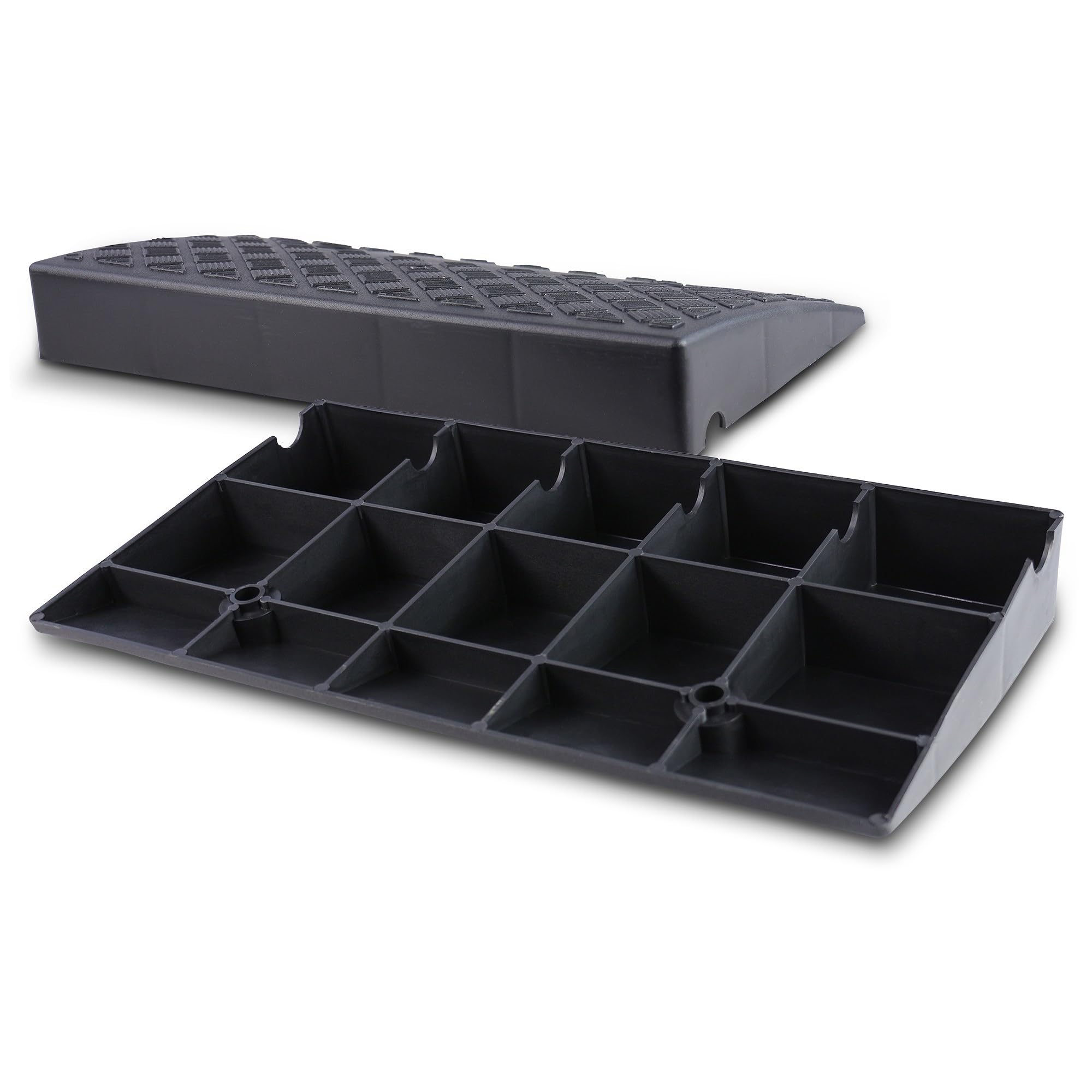 ENVA Bordsteinrampe 2TLG. Auffahrrampe 7 cm Höhe 3000 kg Rampe für Auto, Motorrad, Rollstuhl und Kinderwagen rutschfeste Bordsteinkantenrampe witterungsbeständige Kunststofframpe 50 x 27 cm