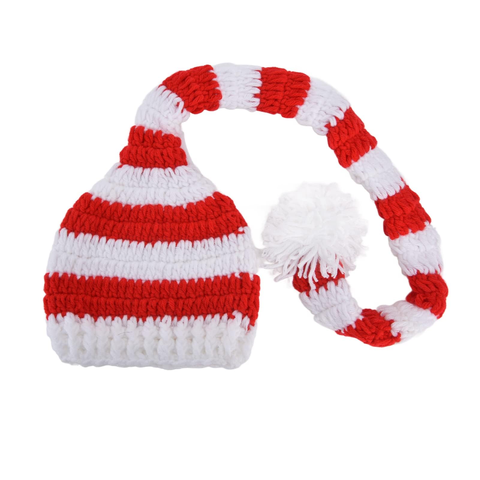 LiebeWH Baby Christmas Knit Hat Cotton Santa Long Tail Cap Baby Photography Props for 0 to 3 Months
