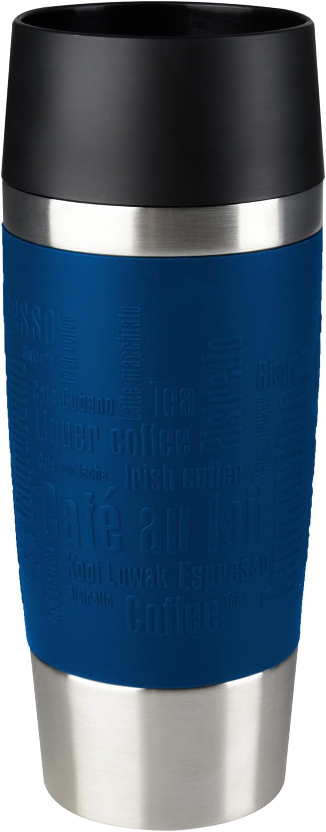 Travel Mug, Thermal Mug, Compact 0.36 L Capacity, Double-Wall Vacuum Insulation, 4-Hour Stay Hot, 8-Hour Stay Cold, 360° Drinking, Soft-Touch Silicone Sleeve, Stainless Steel, Blue, 513357