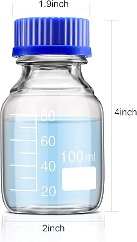 Miniatura 2 de Patelai 4 botellas redondas de almacenamiento de medios, botellas de vidrio con tapa de rosca azul GL45 (3.3 onzas líquidas)