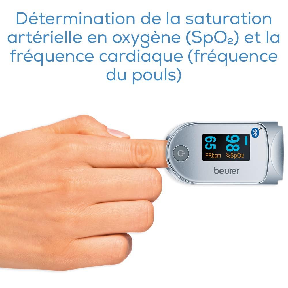 Beurer PO 60 Oxymètre de pouls avec Bluetooth, détermination de la saturation artérielle en oxygène dans le sang