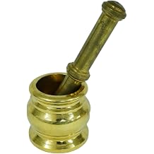 Solid Brass Mortar and Pestle Set, Handcrafted Khal Dasta Okhli for Spices