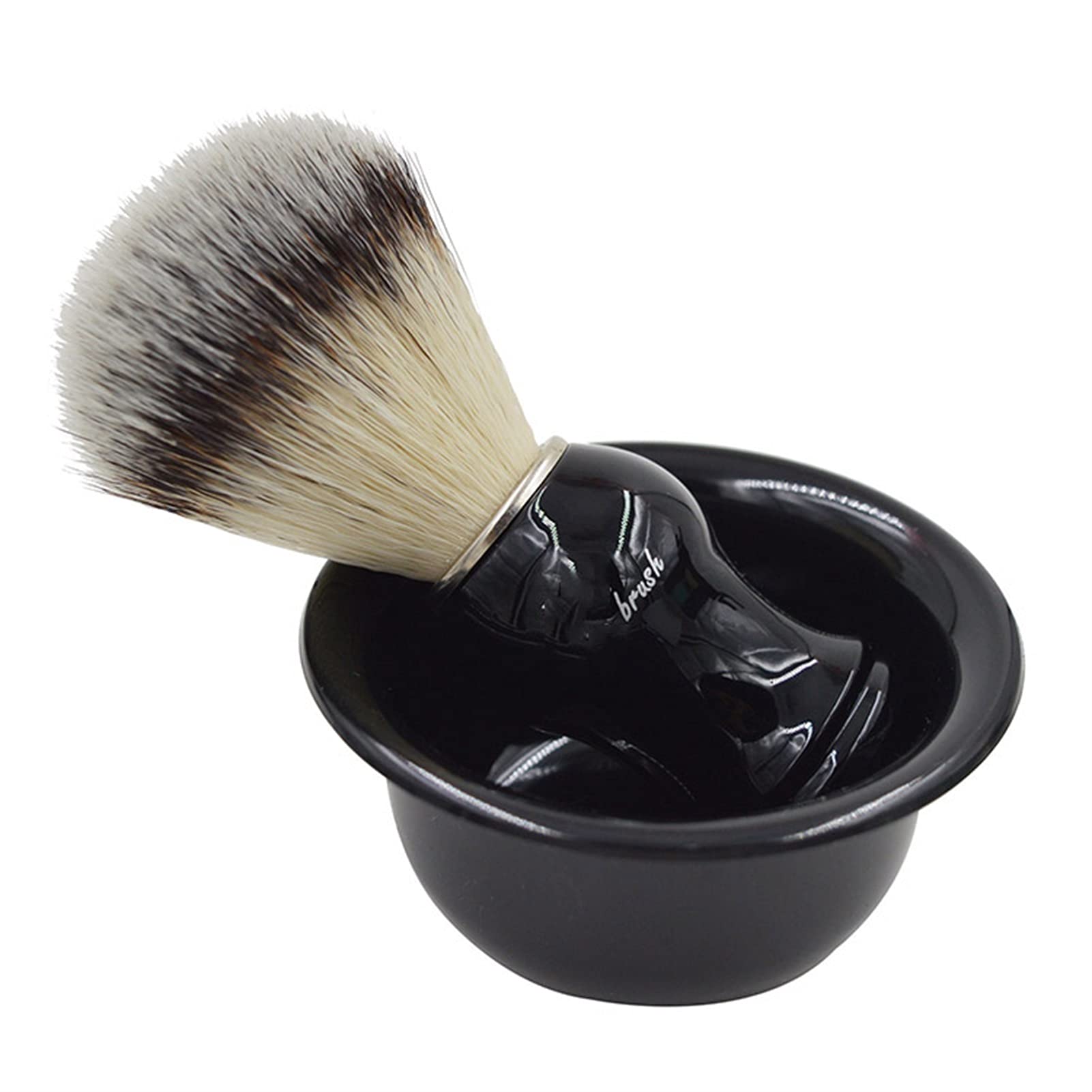 AnSafe Brocha de Afeitar Seda Artificial Barba Tazón de jabón Soporte de Cepillo de Espuma Hecho a Mano Negro Afeitado Cepillo