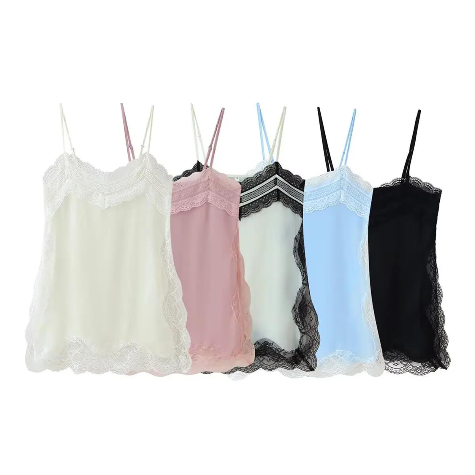 Generico Top da Donna con Scollo a V, in Pizzo, con Spalline Sottili, Stile Sexy, Senza Maniche, Stile Festa, Senza Schienale (Pnnrk Large)