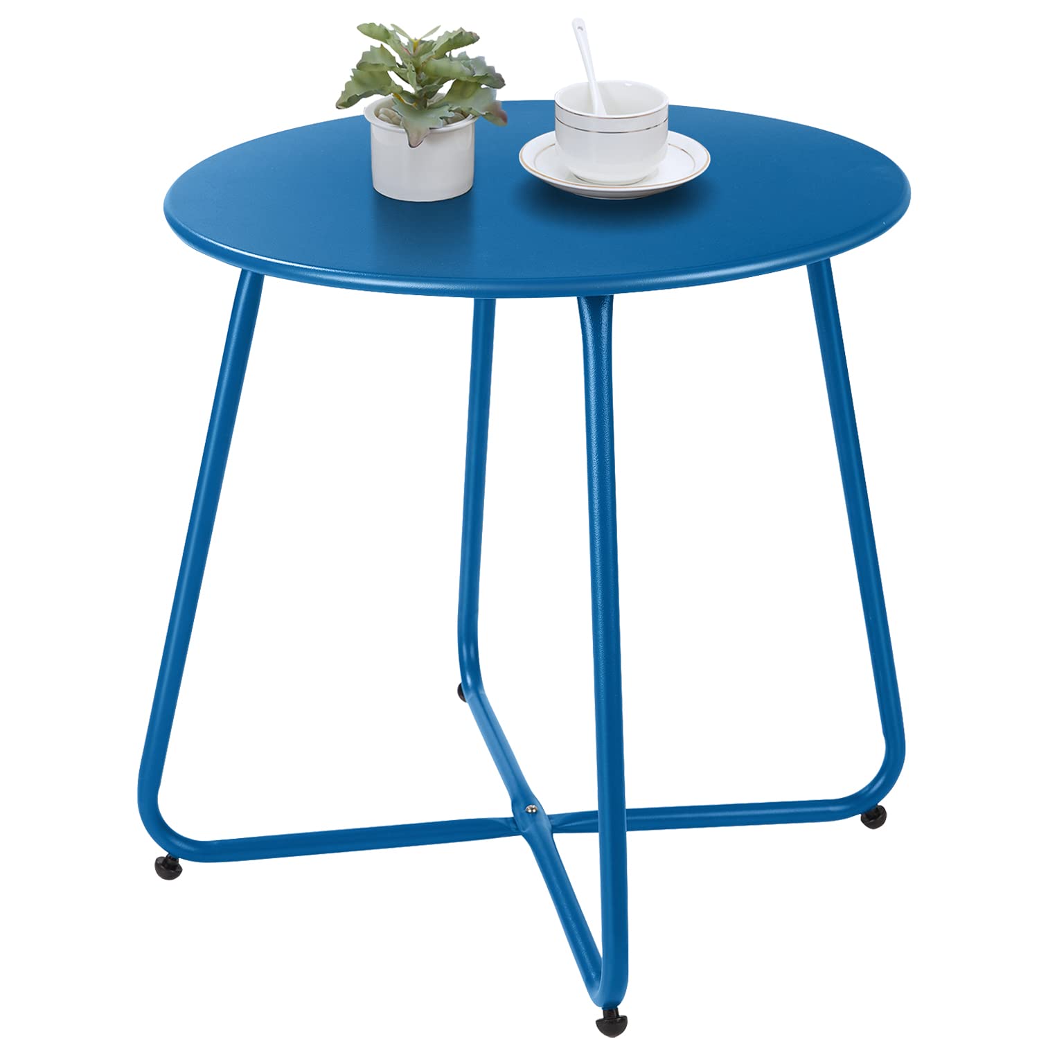 Meluvici Patio Outdoor Side Table Waterproof Round Metal Steel Small Side Table Weather Resistant Portable Outdoor and Indoor End Table for Garden Balcony Yard, Navy Blue