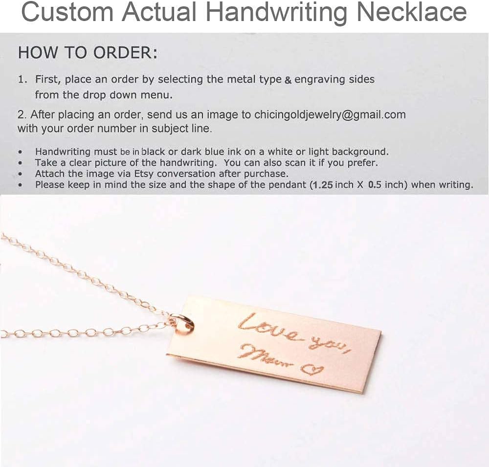 Custom Actual Handwriting Long Necklace Women, Personalized Memorial Signature, Kids Handwritten Note Drawing, 14k Gold, Rose, Sterling Silver, Christmas, Birthday, Mother's Day Gift (CG288N_1.25X.5).