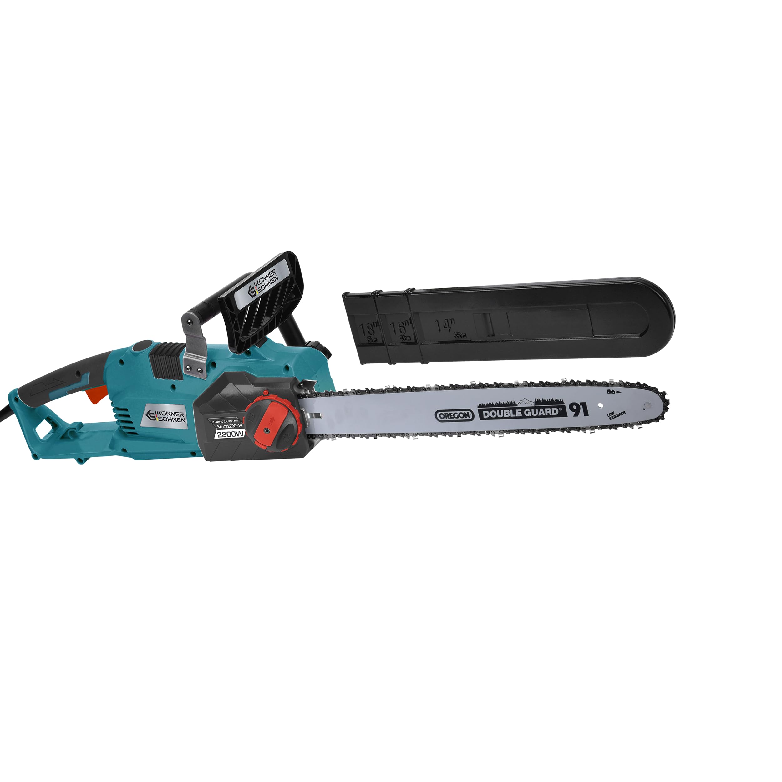 Elektryczna piła łańcuchowa KS CS2200-16, moc 2200 W, długość łańcucha 16" (40 cm), prędkość łańcucha 14 m/s, napięcie łańcucha bez narzędzi