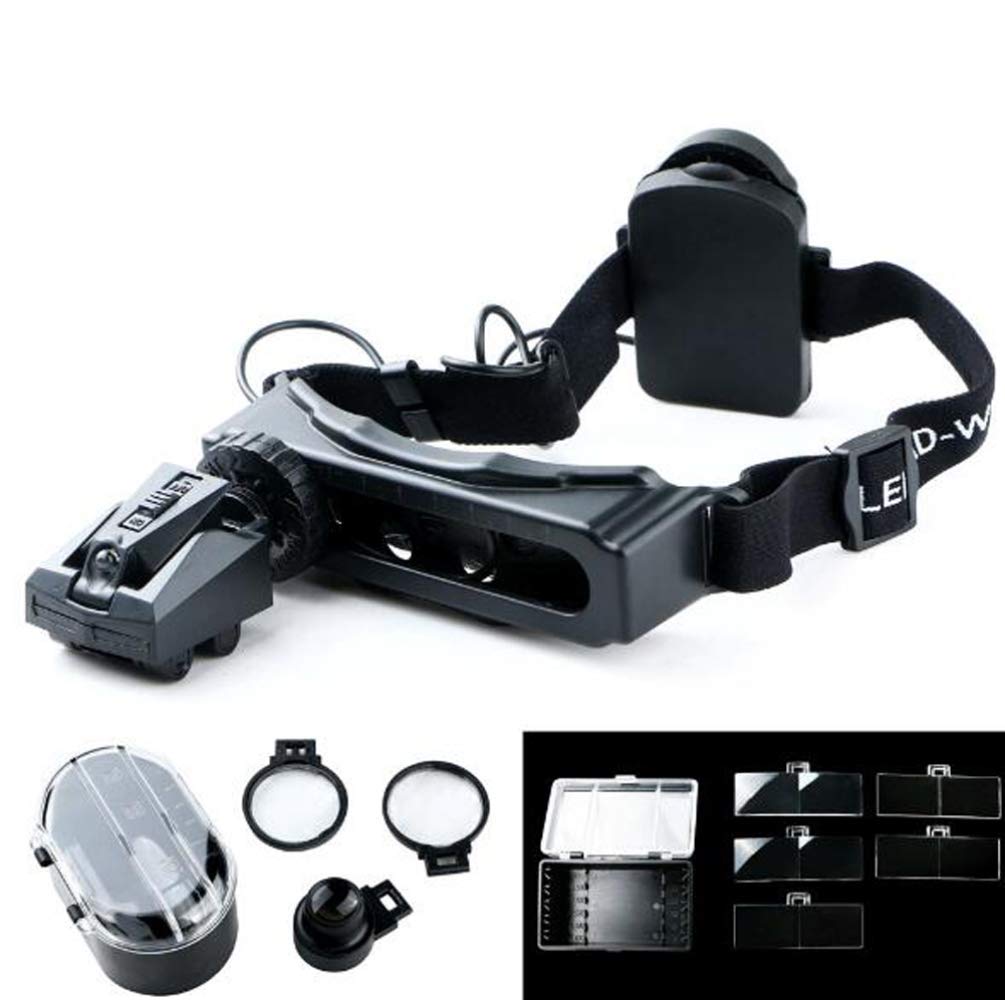 asdchZen Magnifier,Illuminated Hands Head Magnifier With Detachable Lenses Head Mounted Lighted Magnifying Glasses For Reading,Jewellery Loupe,Watch And Electronic Repair
