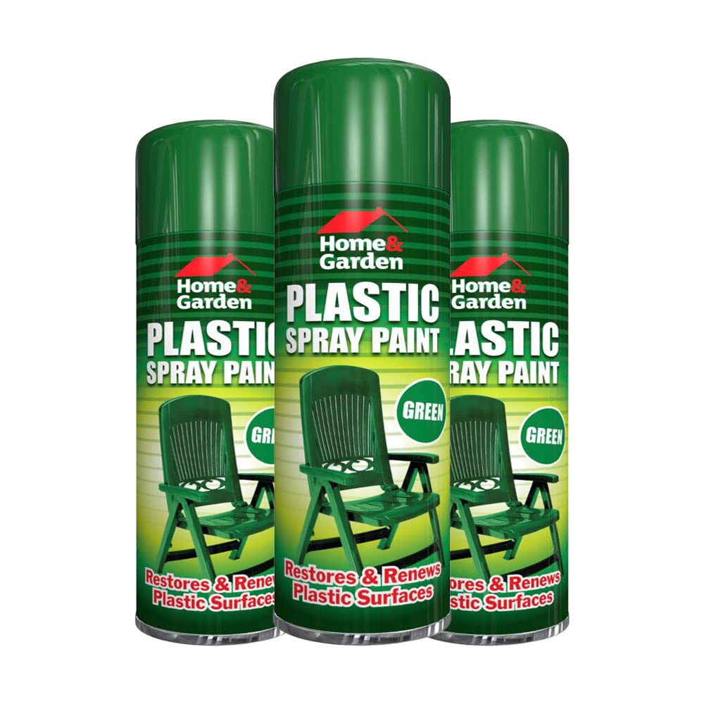 Classic Signature - 3 x Plastic Green Spray Paint 300ml / 1x Pair of Disposable Gloves, Aerosol Spray used for Metal Wood and Plastic and Glass