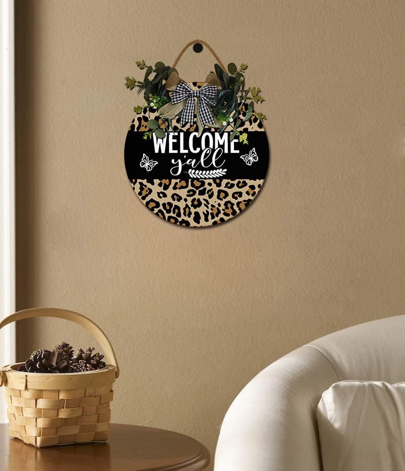 Miniatura 5 de Letrero redondo de madera para colgar en la puerta delantera, letrero de bienvenida de 12 pulgadas para puerta delantera, letrero de bienvenida de