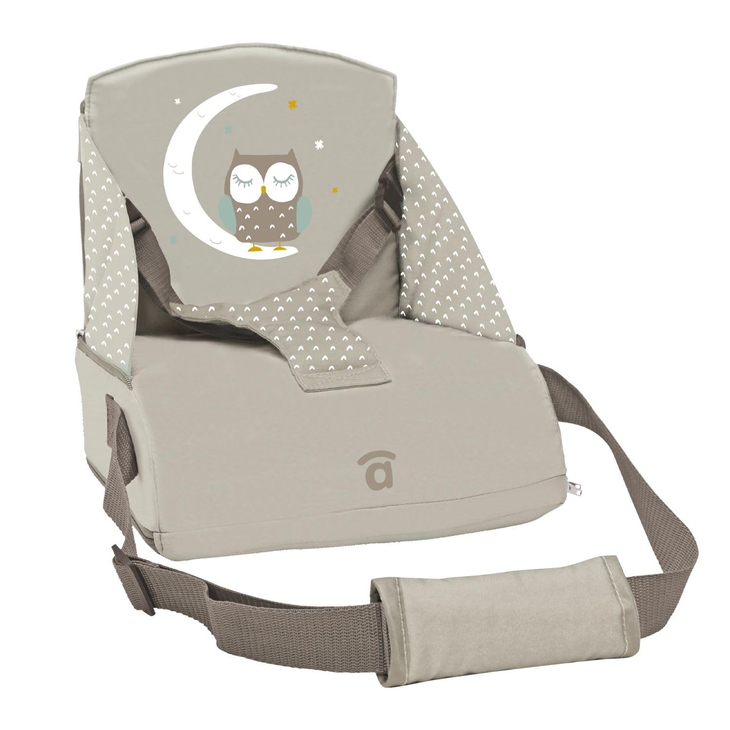 Asalvo BOOSTER CUSCUS Trona de Viaje para bebés hasta 15 kg, Plegable, Arnés de seguridad, bolsillo, Respaldo 25 cm, Búho Beige