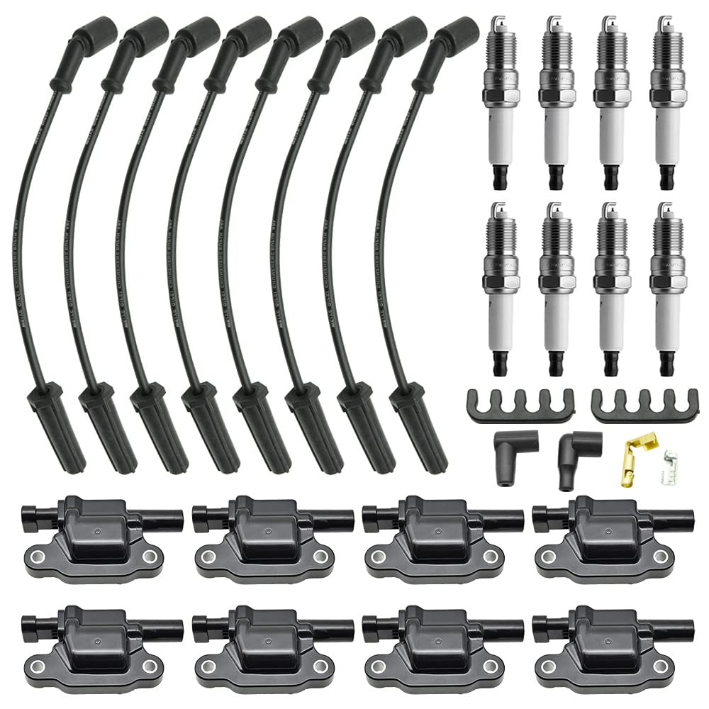 CNPAPC Square Ignition Coils +OEM Platinum spark plugs with Spark Plug Wires Set Fit For Cadillac Ch