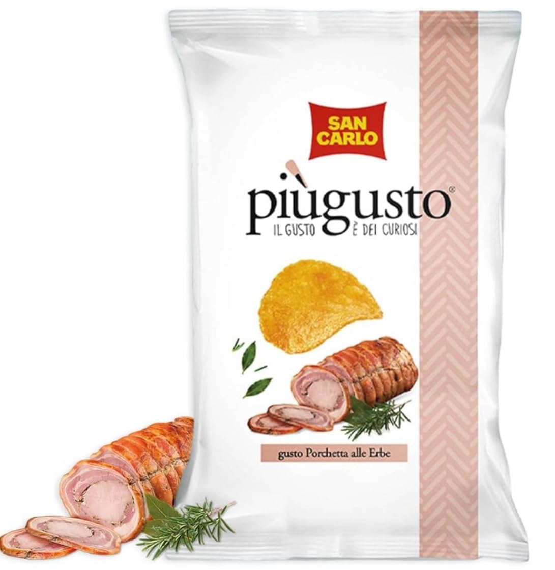 4 x 70g San Carlo Più Gusto Patatine Gusto Porchetta alle Erbe - Snack Senza Glutine