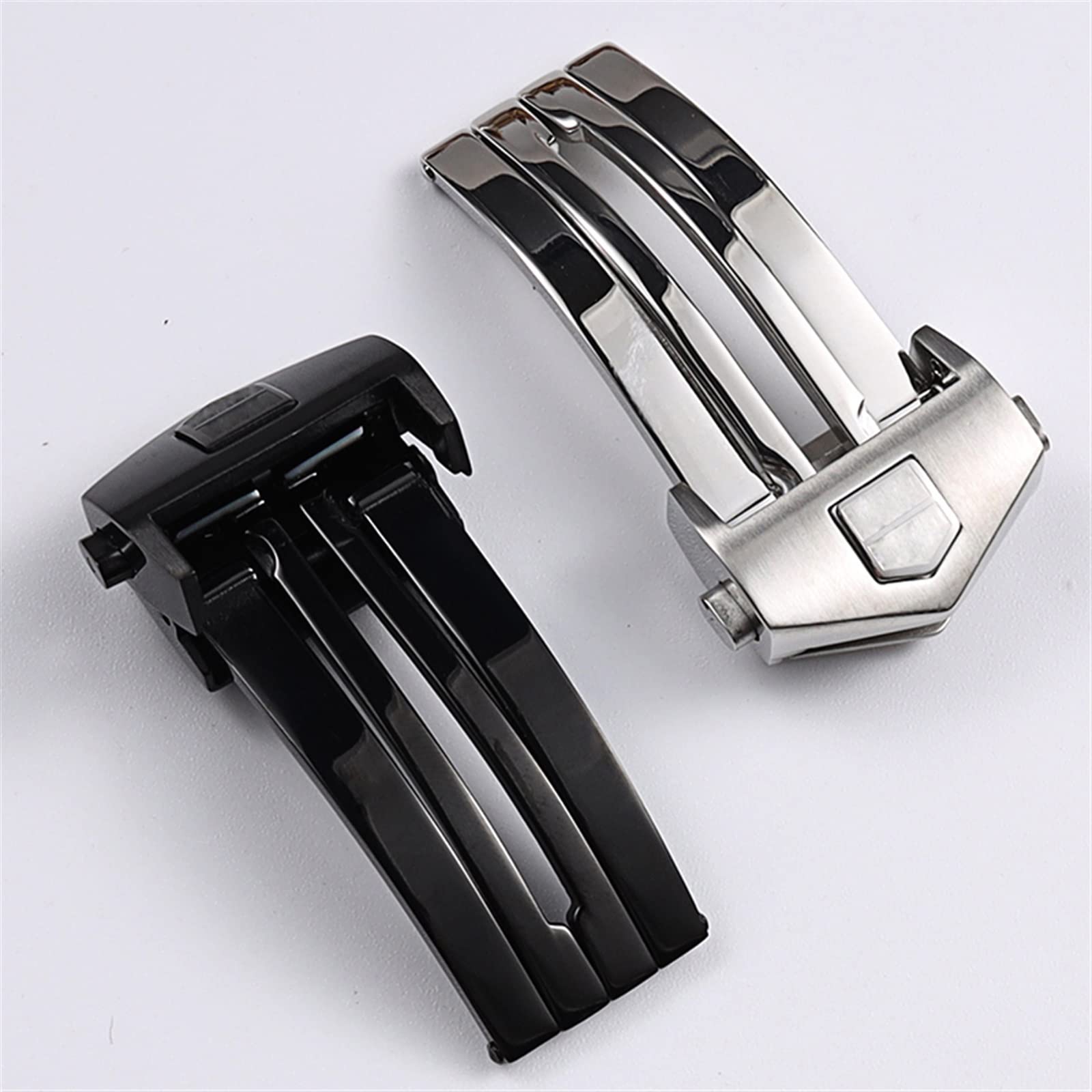 Fermoir déployant en acier inoxydable massif pour bracelet de montre Tag Heuer Noir 20 mm