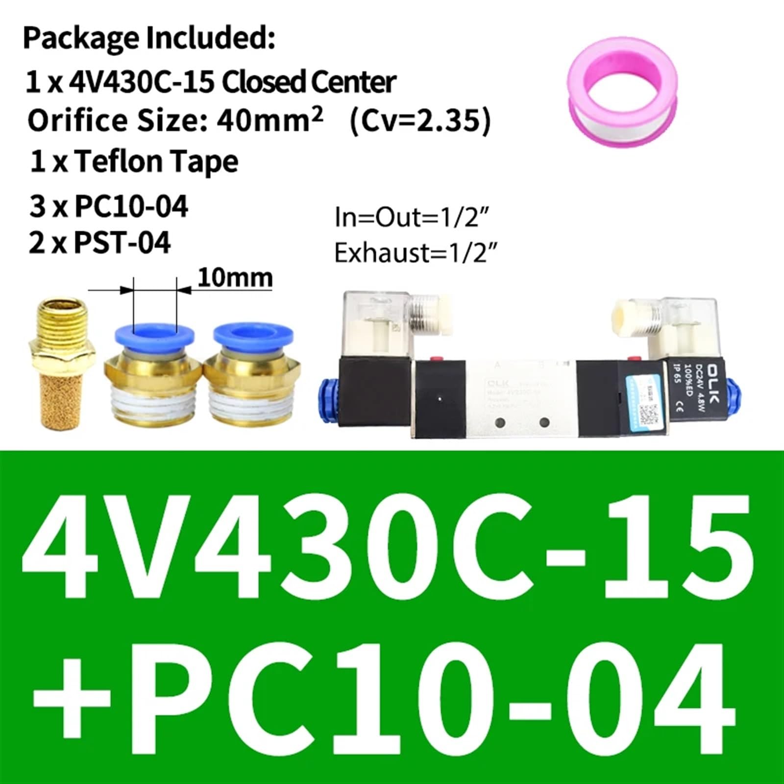 3 Posiciones 5 Puertos 4V130C-06 4V230C-08 4V330C-10 4V430C-15 Válvulas solenoides de Aire Control neumáticas Tamaño : DC12V(Coil,AC220V)