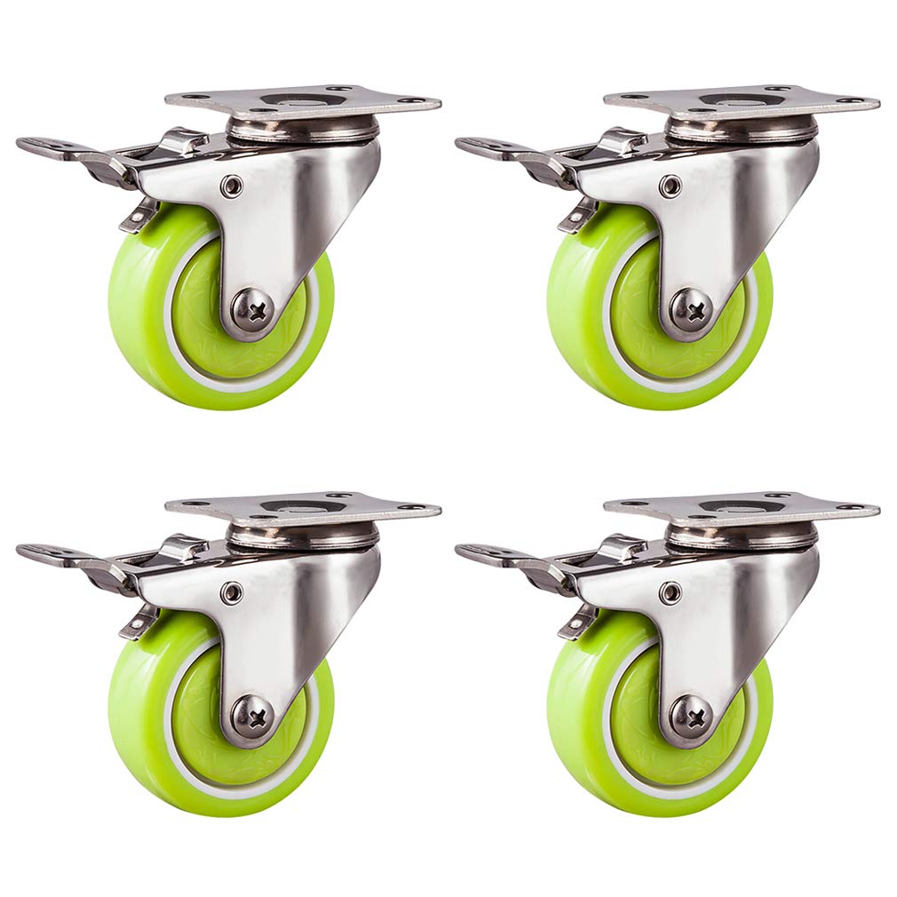 Rotelle con Piastra Girevole da 4 Pezzi, rotelle in PU per carichi Pesanti, rotelle in Metallo per mobili Verdi, Staffa in Acciaio Inossidabile 304, con Piastra Superiore a 360°, capacità di