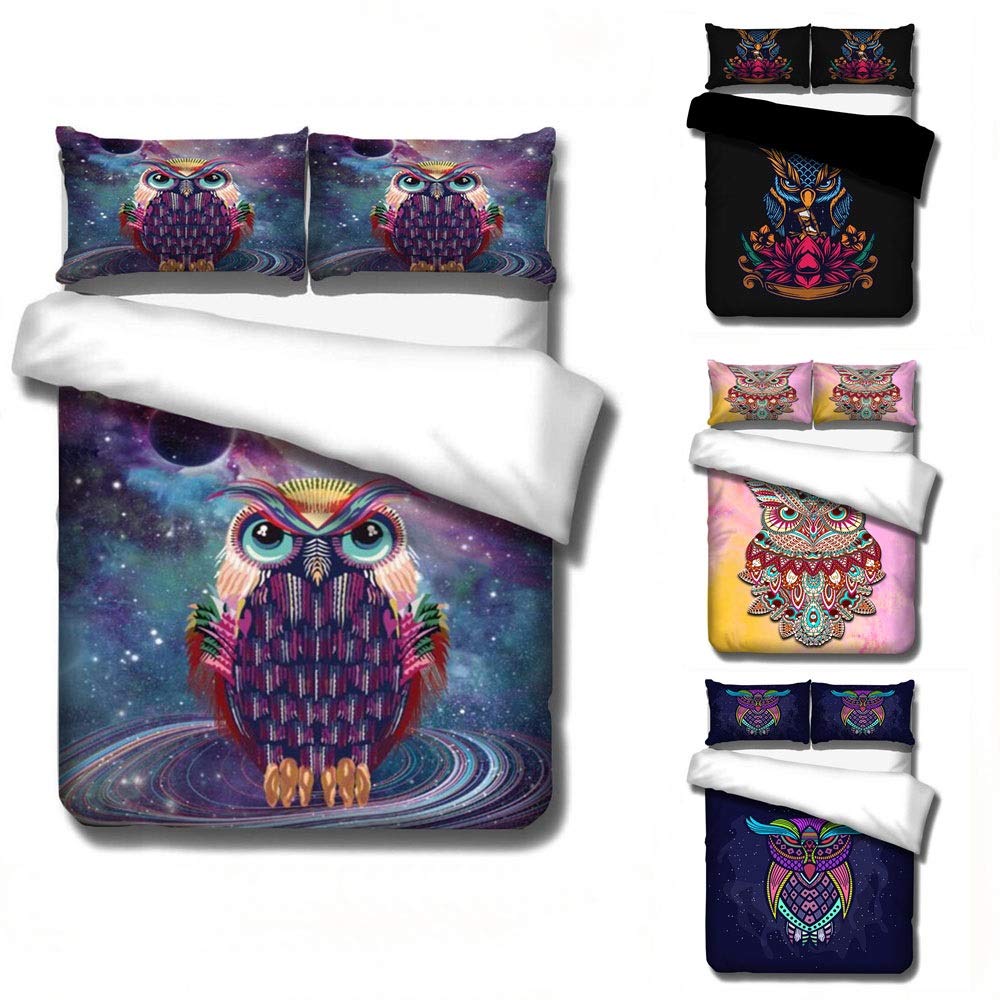 PENSHE-Quilt Sets 3D Children's 3 Piece Suit Cozy Family 3 Pcs Bedding Cover Set Quilt Sets and Pillow Shams Various Owl Patterns 100%Polyester Full Size Suitable for Bedroom Guest Room Vacation Home