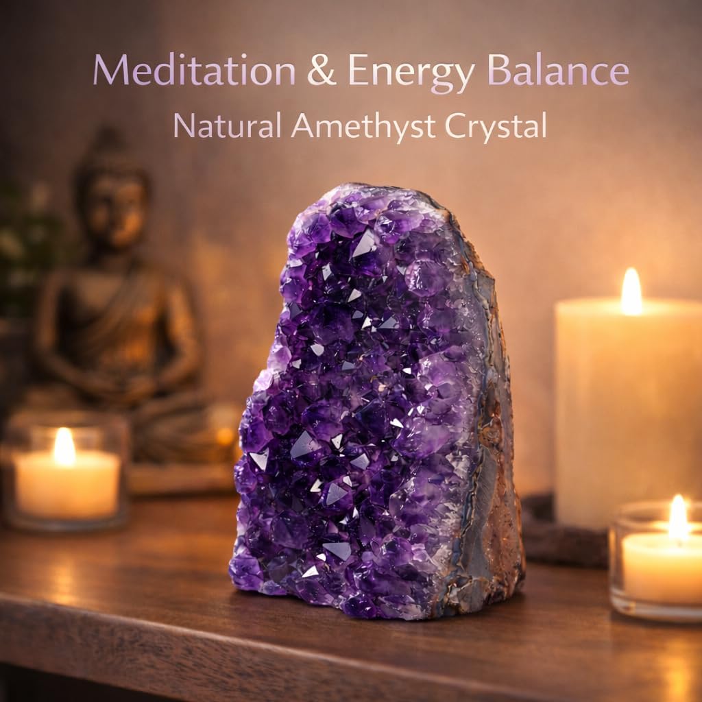 Large Natural Amethyst Crystal Cluster (1.5–2 lb) – Raw Brazilian Purple Geode Druzy Quartz – Healing Crystal Stone for Home Decor, Meditation, Chakra Energy & Spiritual Gifts