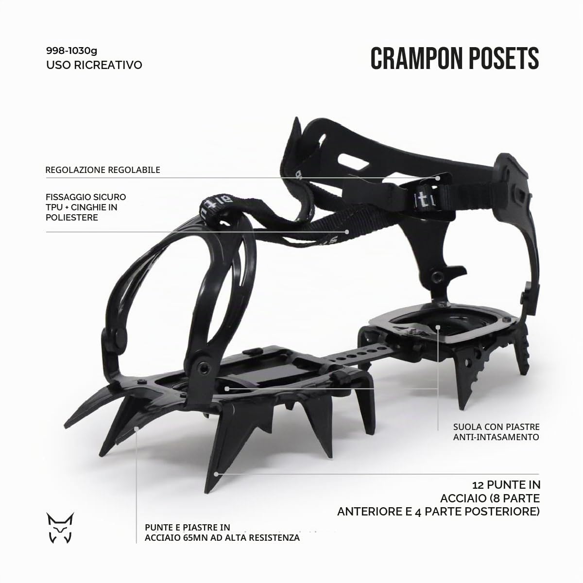 ALTUS Poset | Crampon a 12 punte | Crampon da ghiaccio e neve | Nero