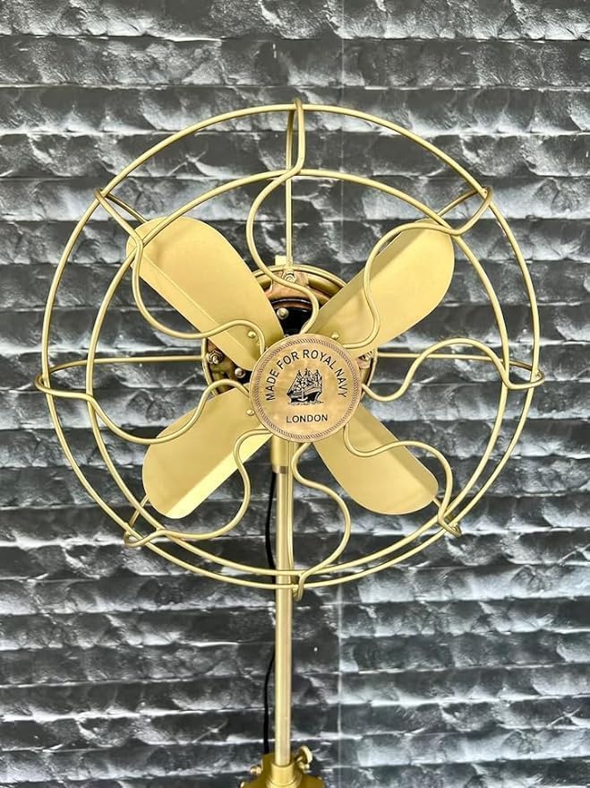 Antique Floor Fan with Adjustable Brown Wooden Tripod Stand — Vintage Style Home and Office Décor.